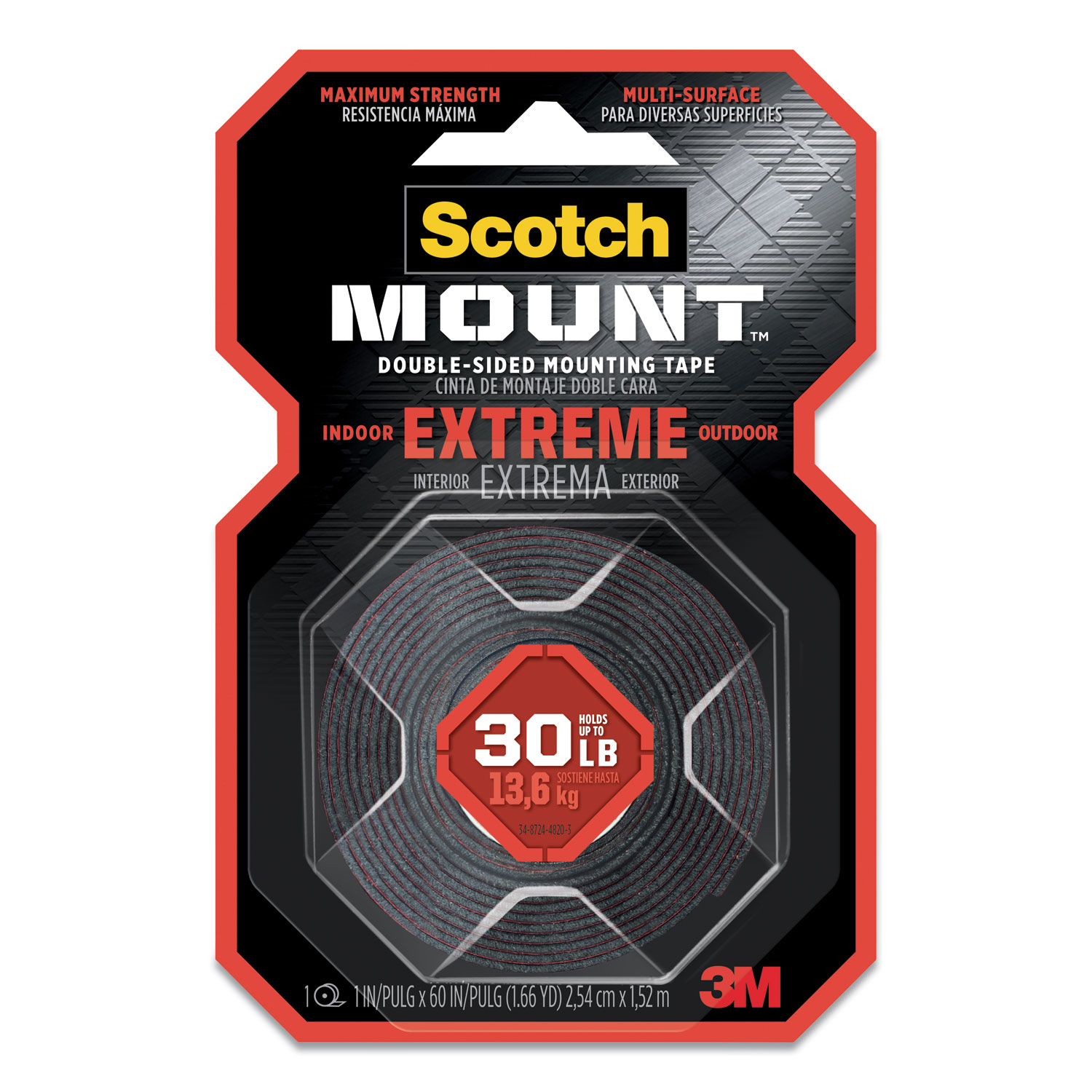 Scotch® Extreme Mounting Tape, 1 x 60, Black