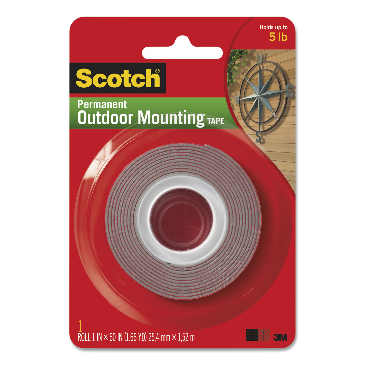 Scotch® Exterior Weather-Resistant Double-Sided Tape, 1 x 60, Gray