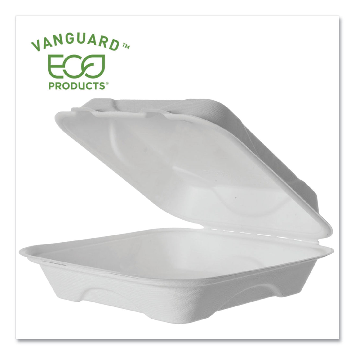  Eco-Products EP-HC91NFA Vanguard Renewable and Compostable Sugarcane Clamshells, 1-Compartment, 9 x 9 x 3, White, 200/Carton (ECOEPHC91NFA) 
