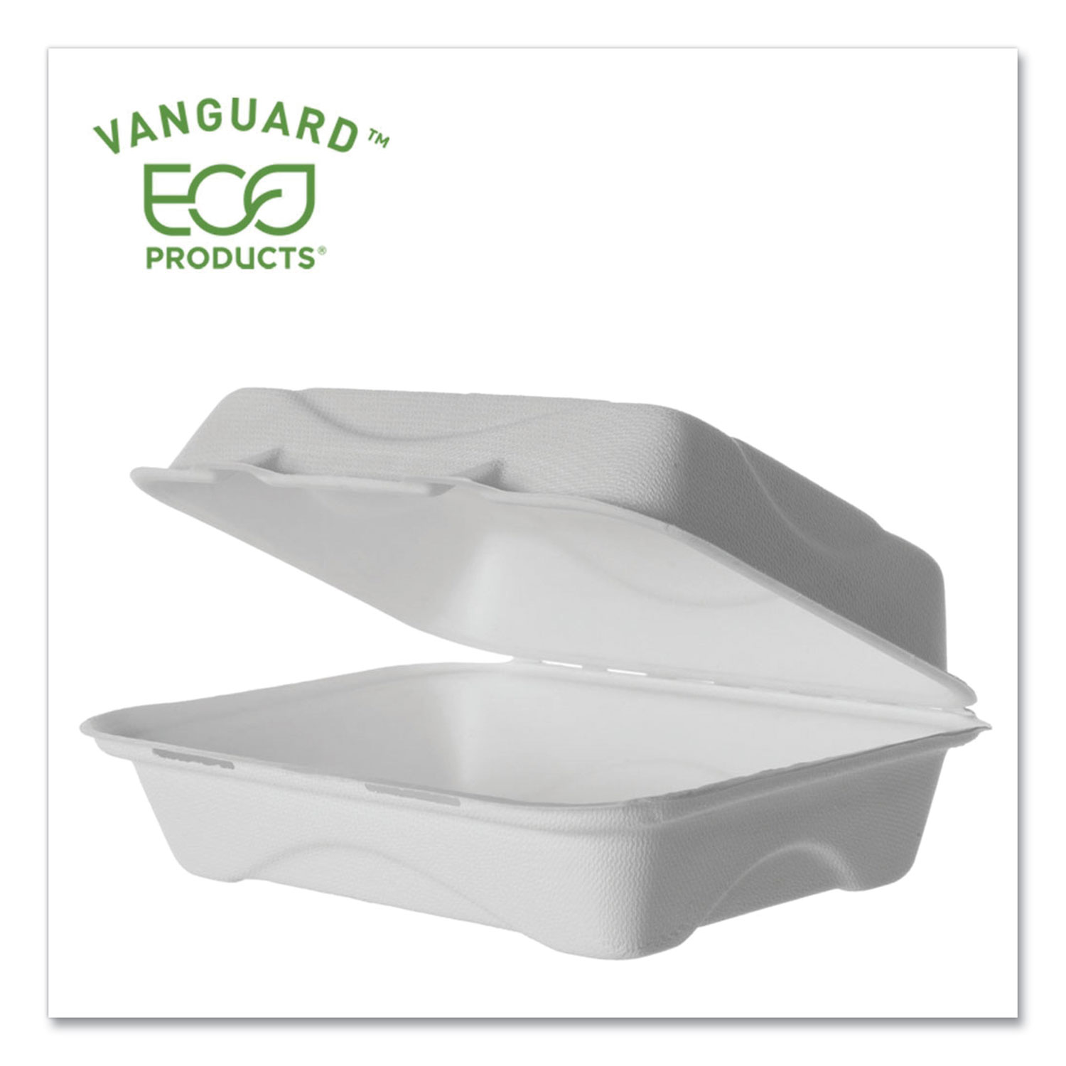  Eco-Products EP-HC96NFA Vanguard Renewable and Compostable Sugarcane Clamshells, 1-Compartment, 9 x 6 x 3, White, 250/Carton (ECOEPHC96NFA) 