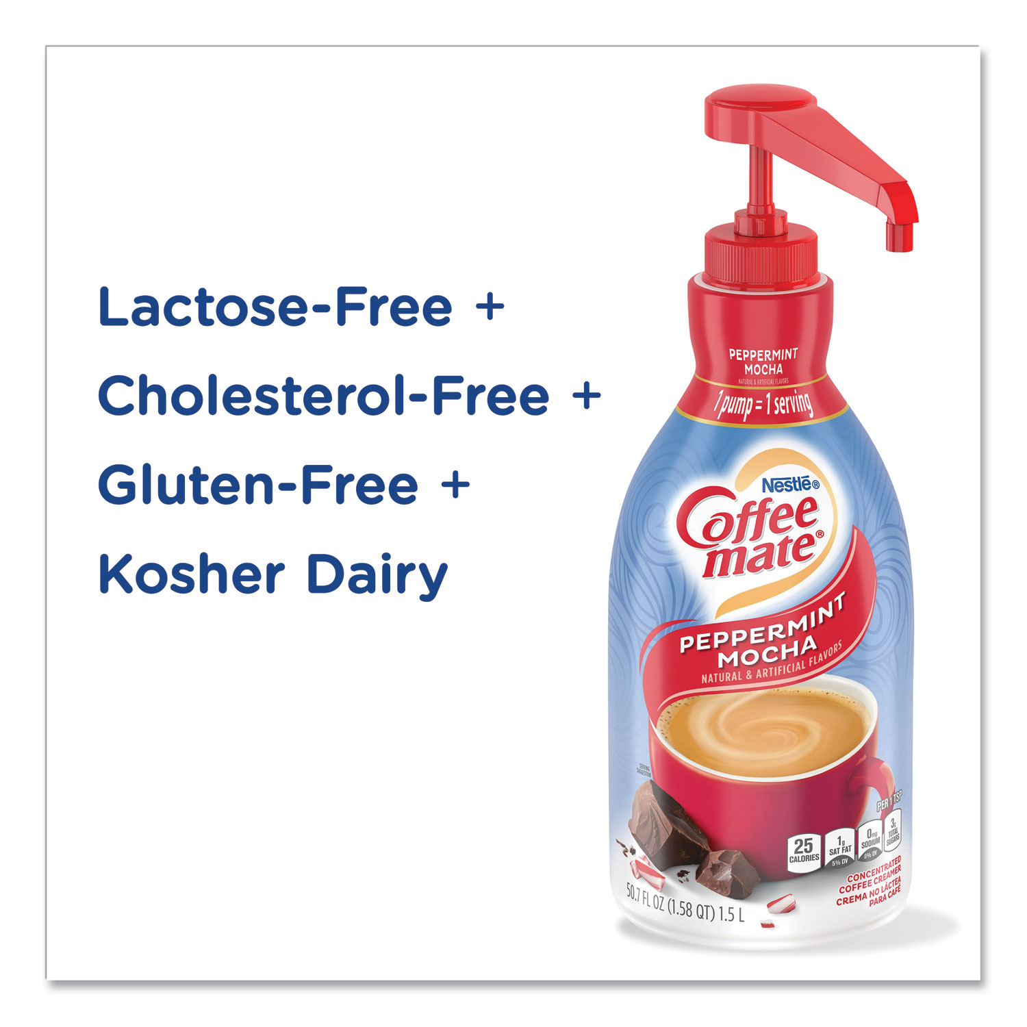 Liquid Coffee Creamer, Peppermint Mocha, 1500mL Pump Bottle - TonerQuest