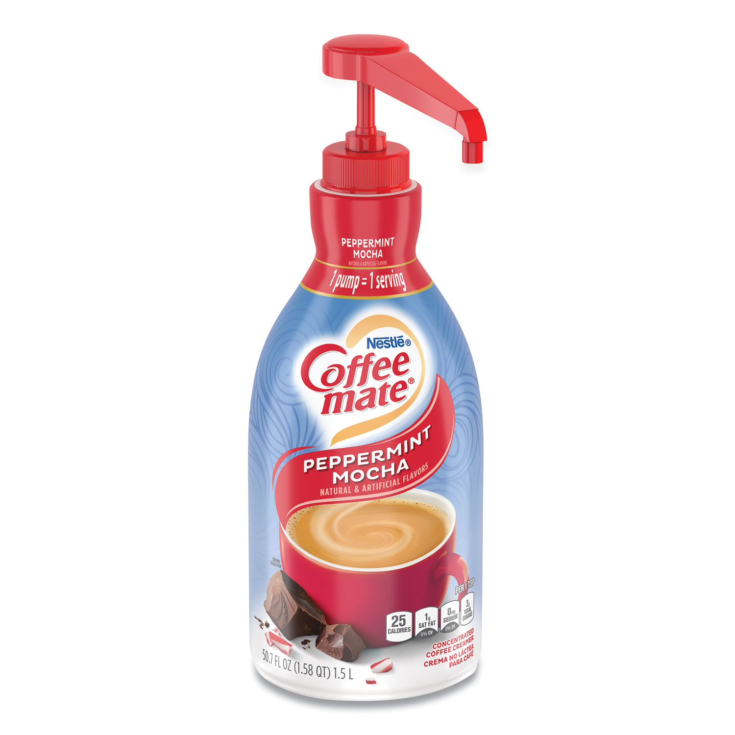 Liquid Coffee Creamer, Peppermint Mocha, 1500mL Pump Bottle - TonerQuest