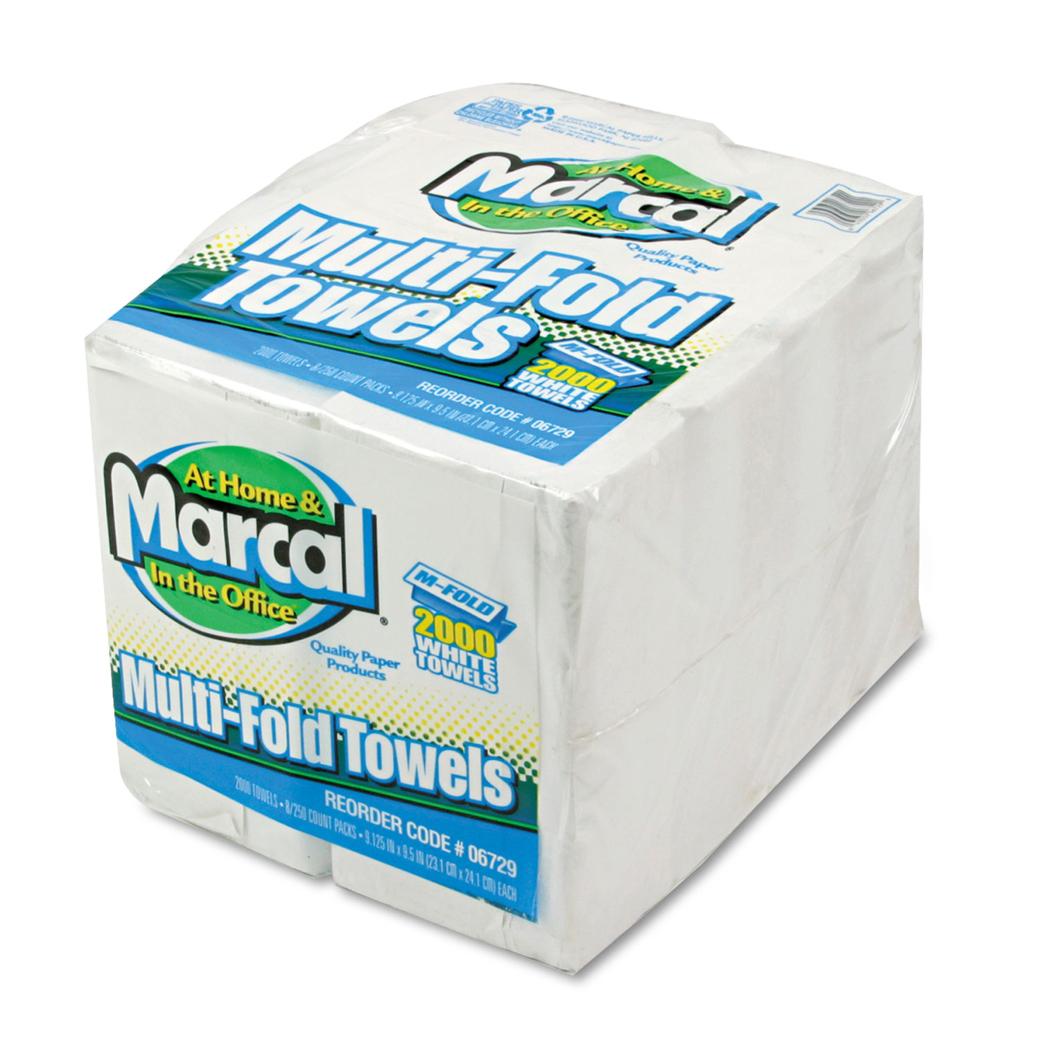 Marcal MAC 6729 Small Steps 100% Premium Recycled Towels, 1-Ply, Multi-fold, White, 250 Sheets/Pack, 8 Packs/Carton (MRC6729) 