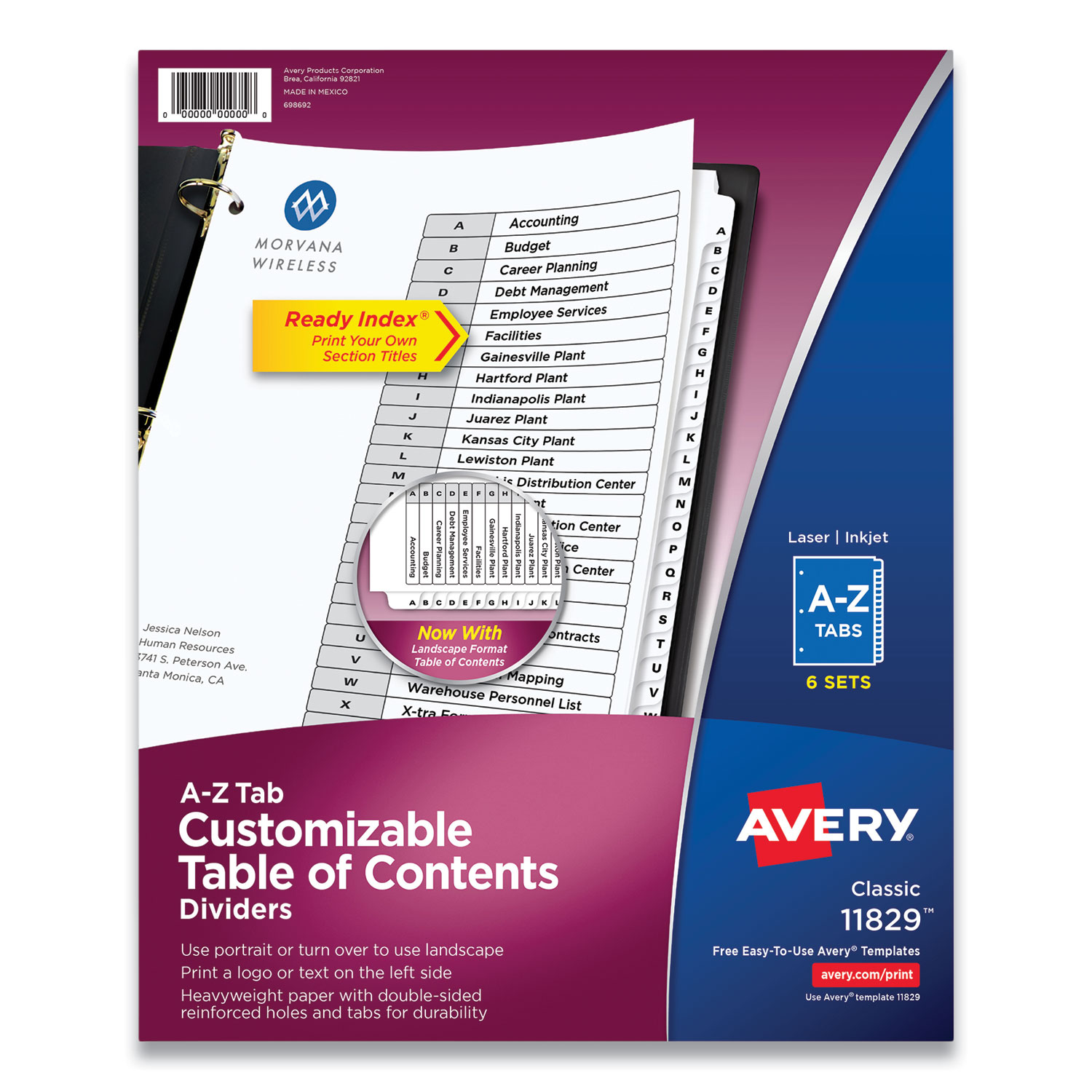 Avery® Customizable Table of Contents Ready Index Black and White Dividers, 26-Tab, A to Z, 11 x 8.5, 6 Sets