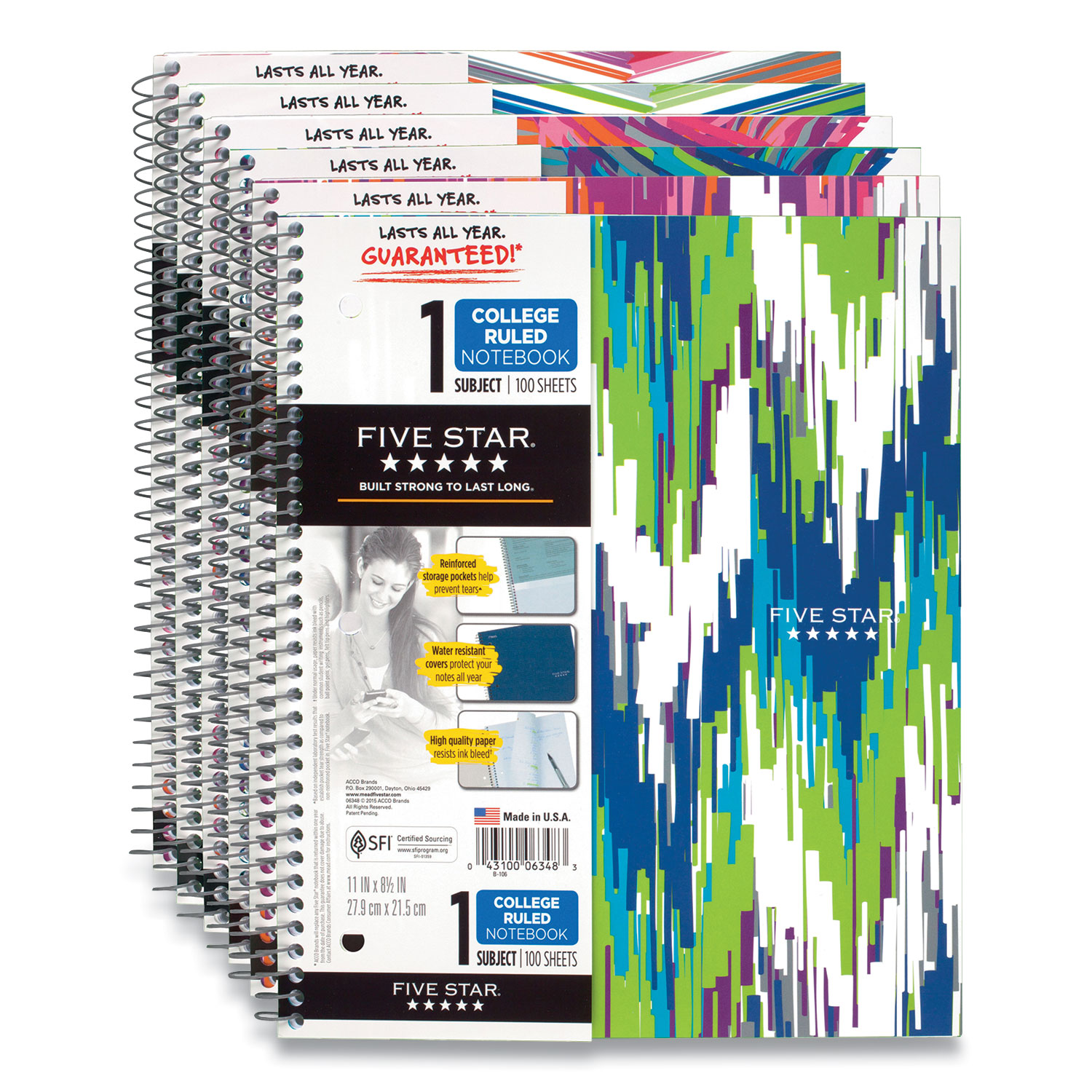  Five Star 06348 Style Wirebound Notebook, Medium/College Rule, Assorted Colors, 8.5 x 11, 100 Sheets (ACC673454) 
