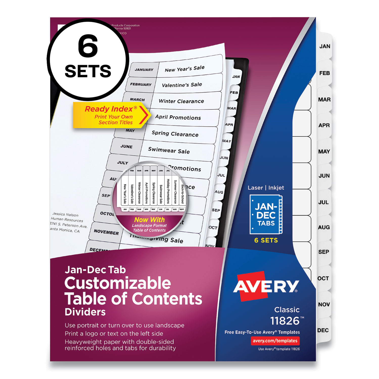 Avery® Customizable Table of Contents Ready Index Black and White Dividers, 12-Tab, Jan. to Dec., 11 x 8.5, 6 Sets