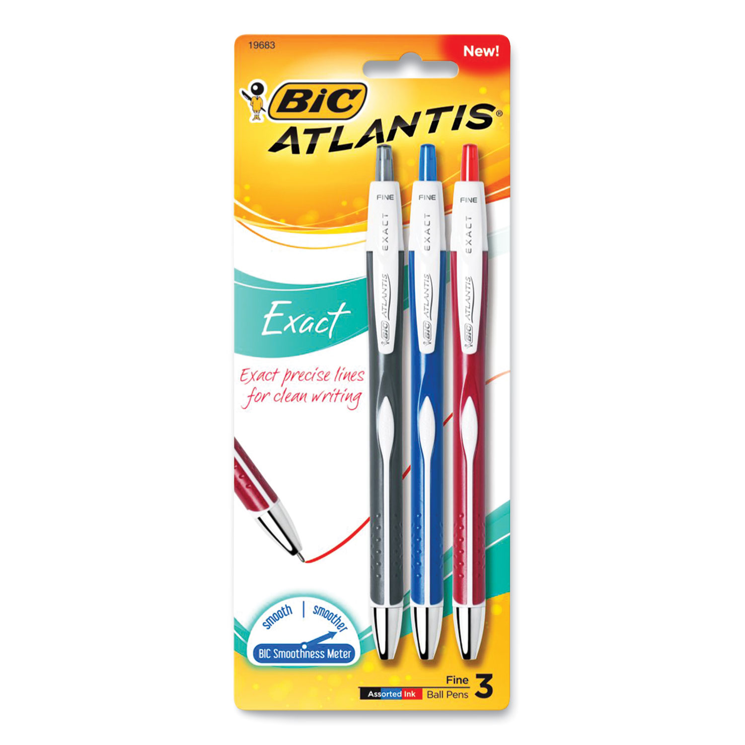 BIC® Atlantis Exact Retractable Ballpoint Pen, Fine 0.7 mm, Assorted Color Ink/Barrel, 3/Pack