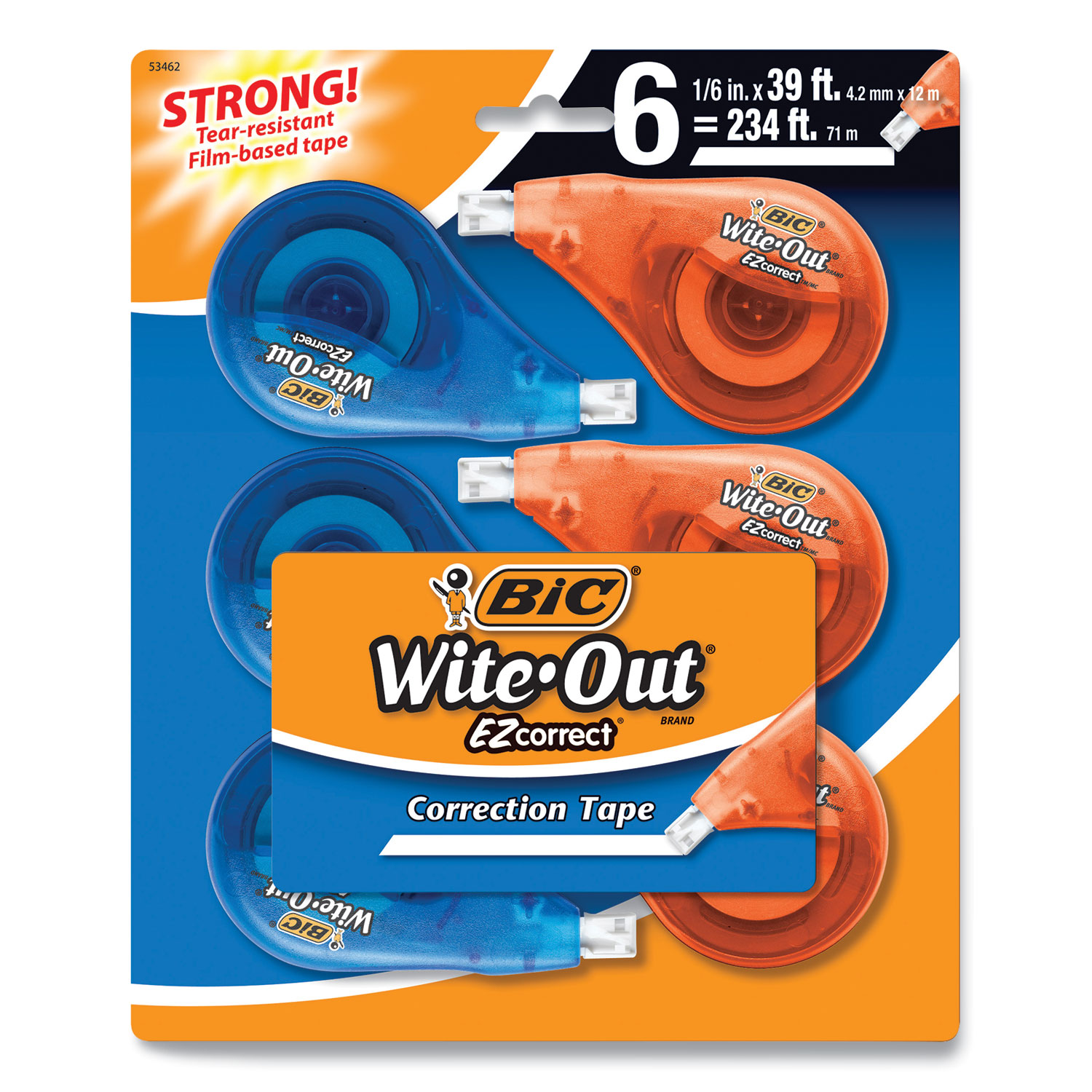  BIC WOTAPP6-WHI Wite-Out EZ Correct Correction Tape, Non-Refillable, 0.17 x 468, White Tape, 6/Pack (BIC24423727) 