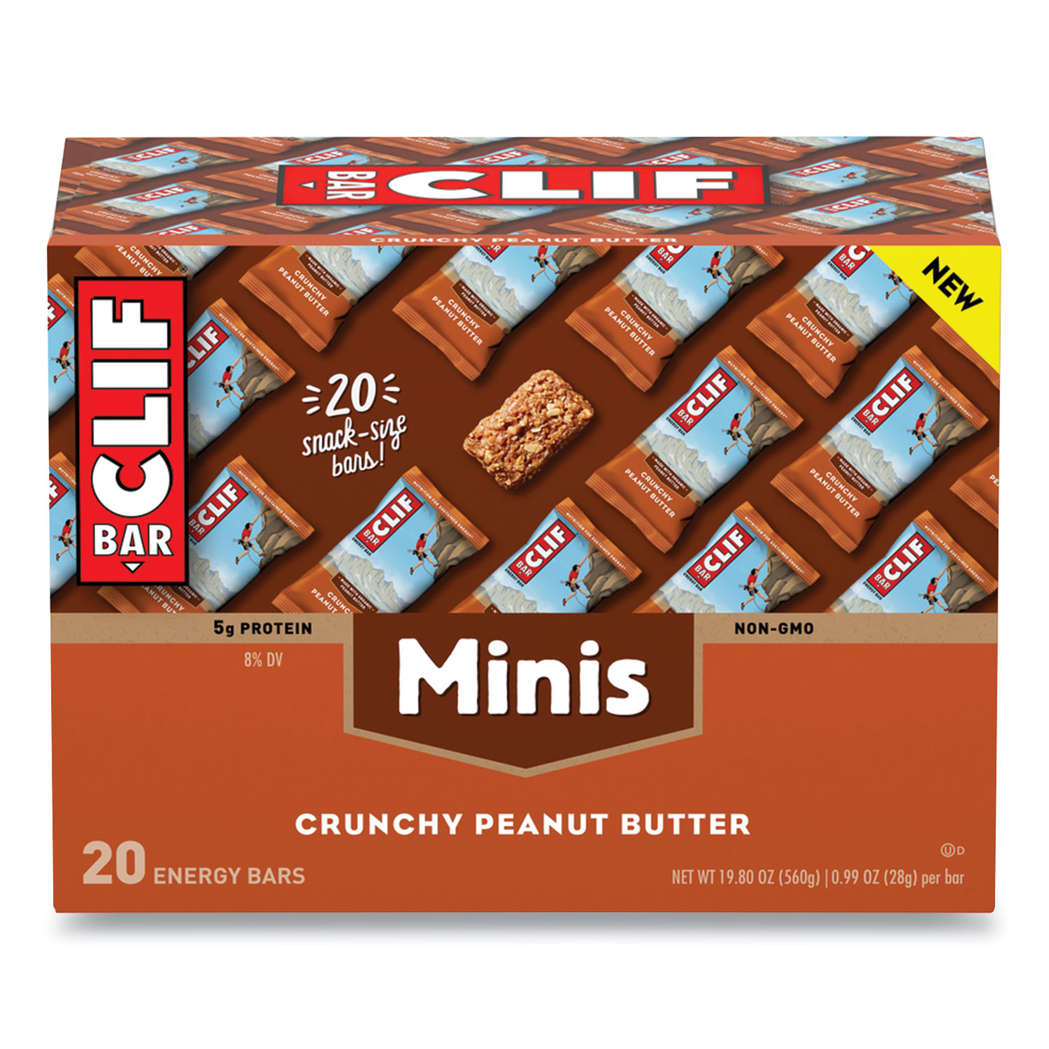 CLIF® Bar Energy Bar, Mini Crunchy Peanut Butter, 0.99 oz Bar, 20/Box