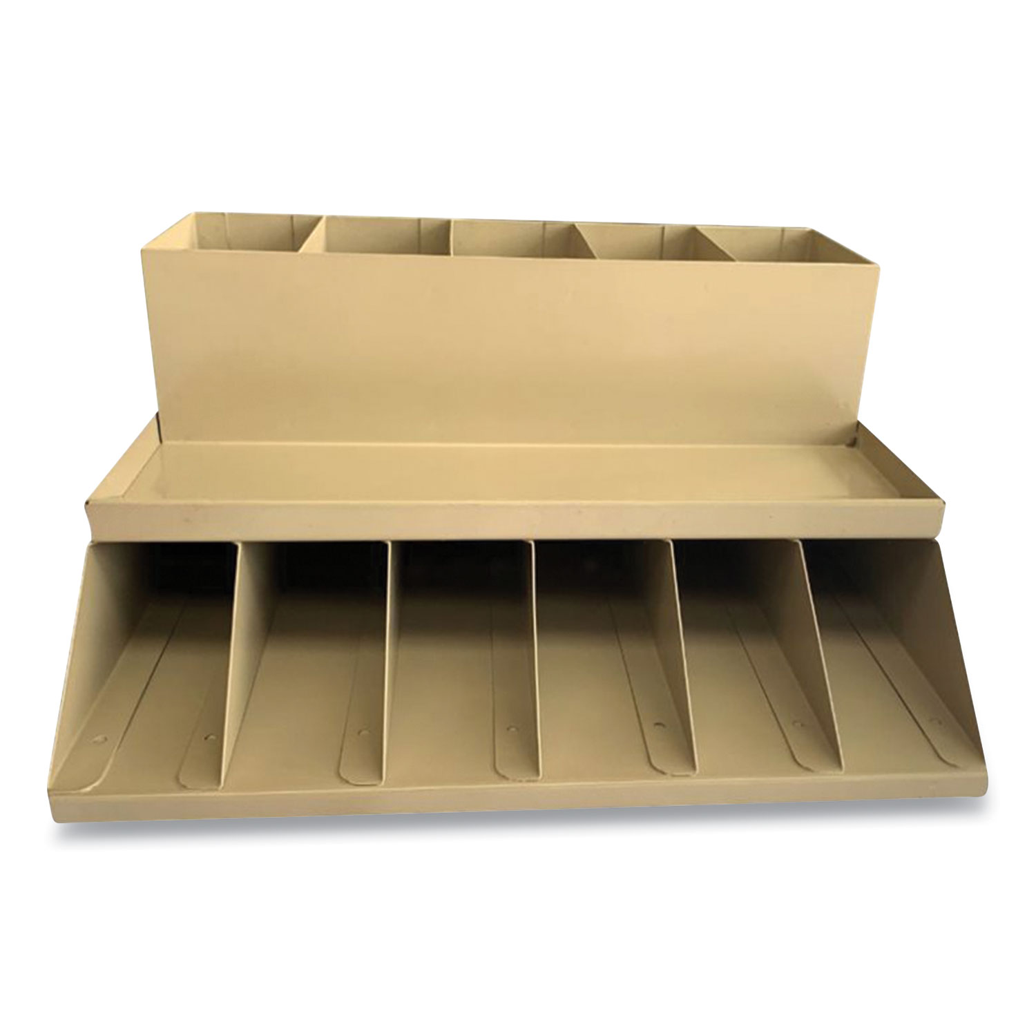  CONTROLTEK 500013 Coin Wrapper and Bill Strap Two-Tier Rack, 11 Compartments, 9.38 x 8.13 4.63, Metal, Pebble Beige (CNK24418505) 