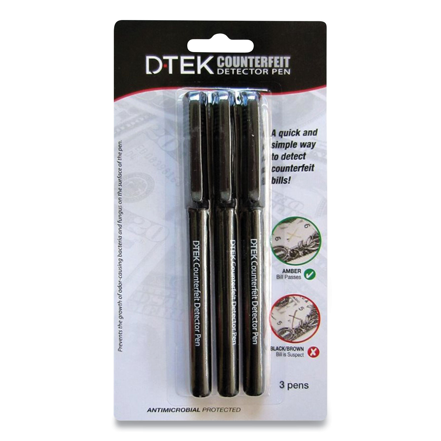  CONTROLTEK 560191 DTEK Counterfeit Detector Pens, Black, 3/Pack (CNK24421370) 