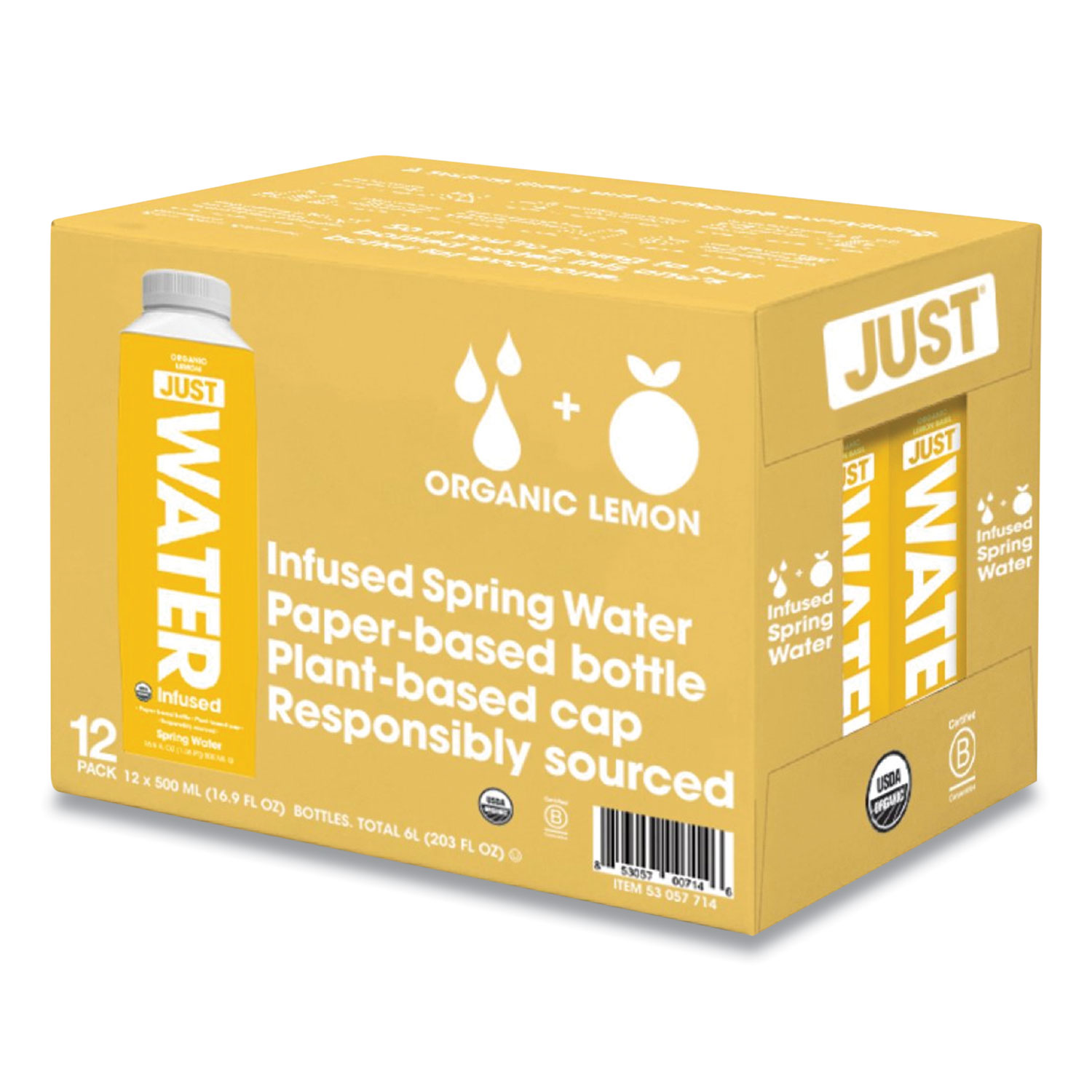 Just Water Infused Spring Water, Lemon, 16.9 oz Bottle, 12/Carton