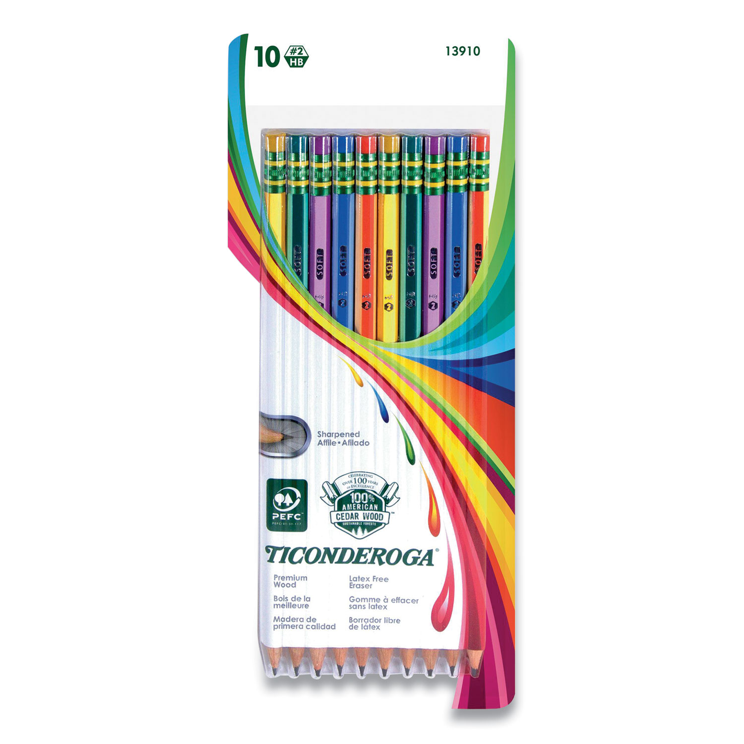  Ticonderoga 13910 Pencils, HB (#2), Black Lead, Assorted Barrel Colors, 10/Pack (DIX2071506) 