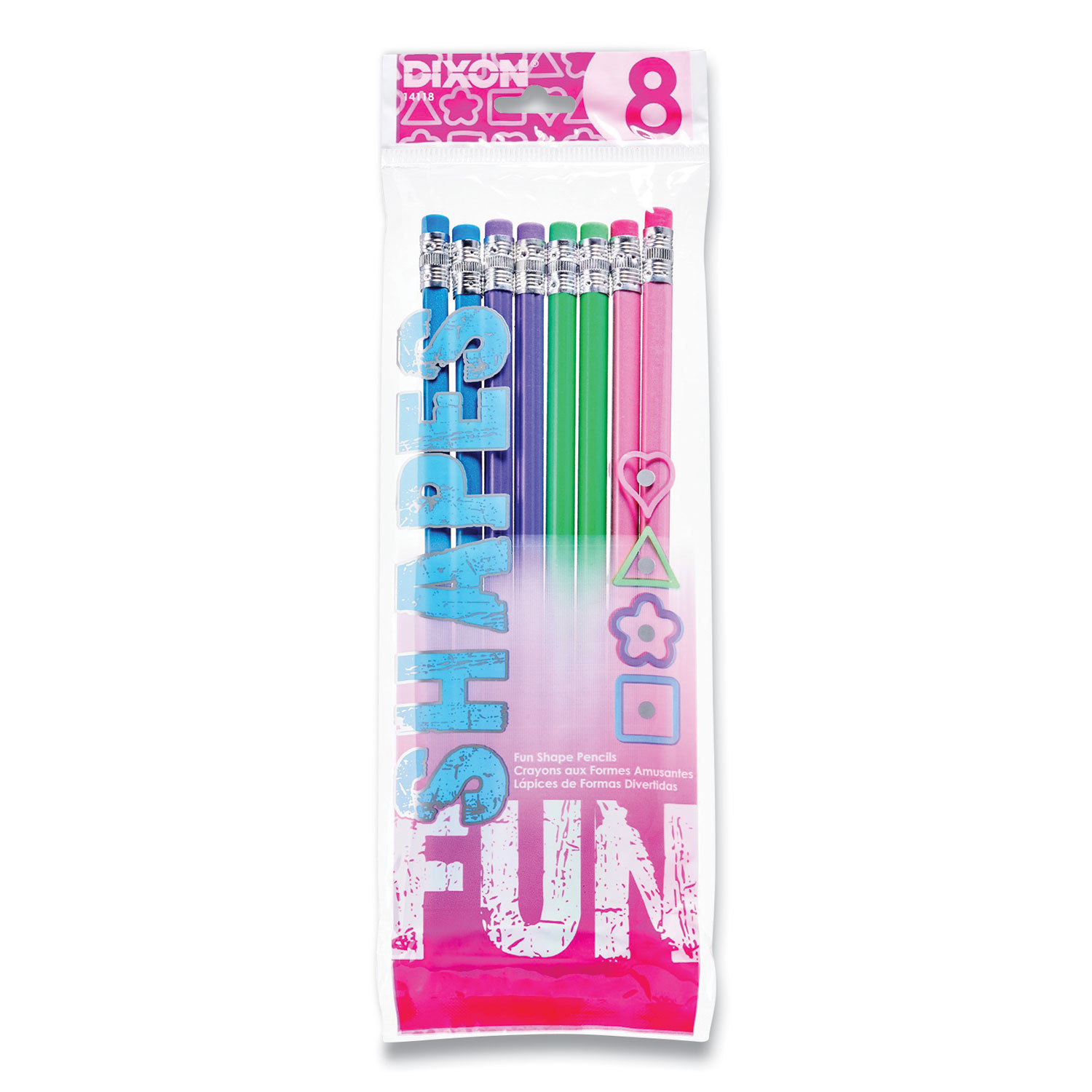 Dixon® Fun Shapes Pencils, HB (#2), Black Lead, Assorted Barrel Colors, 8/Pack