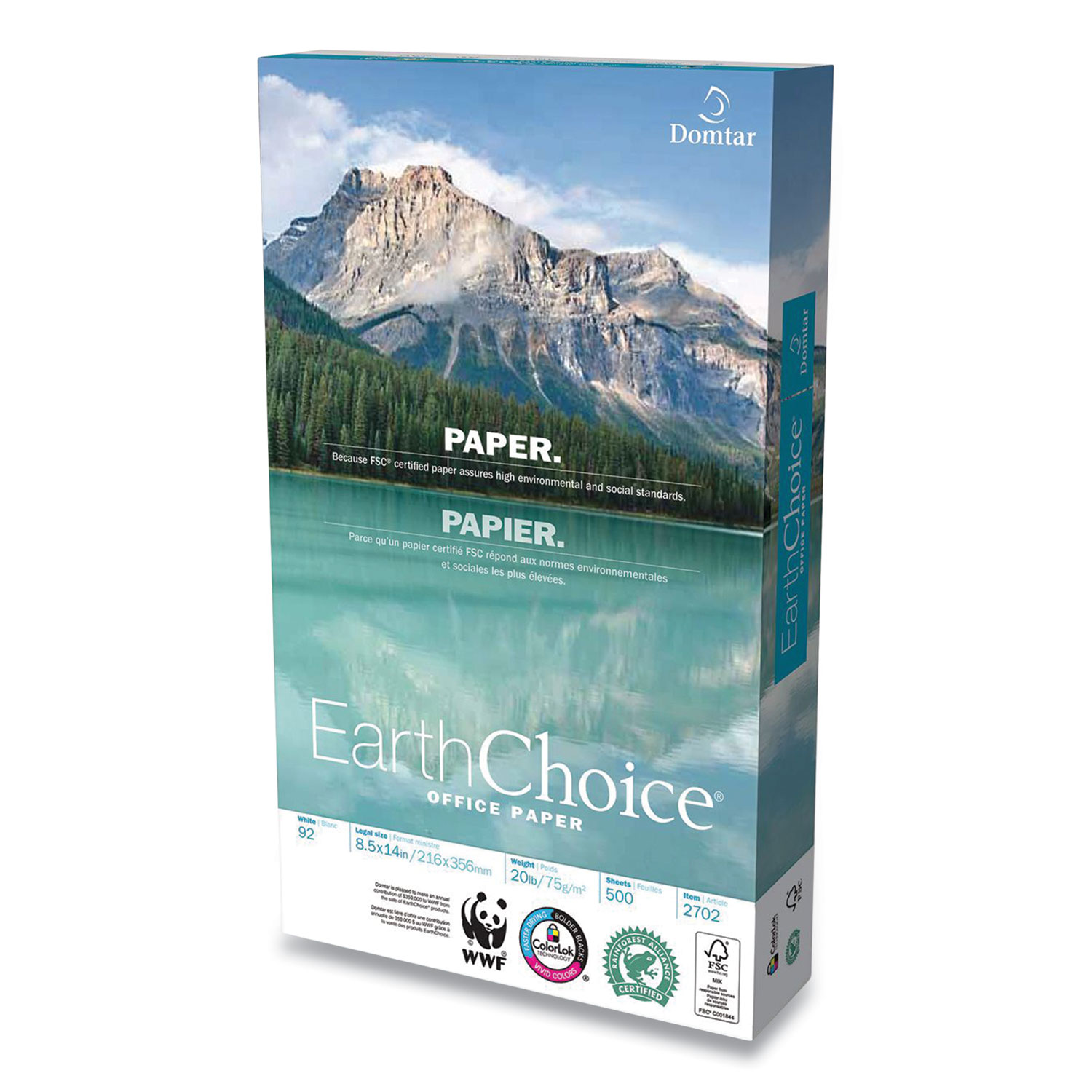 Domtar EarthChoice Office Paper, 92 Bright, 20 lb, 8.5 x 14, White, 500/Ream