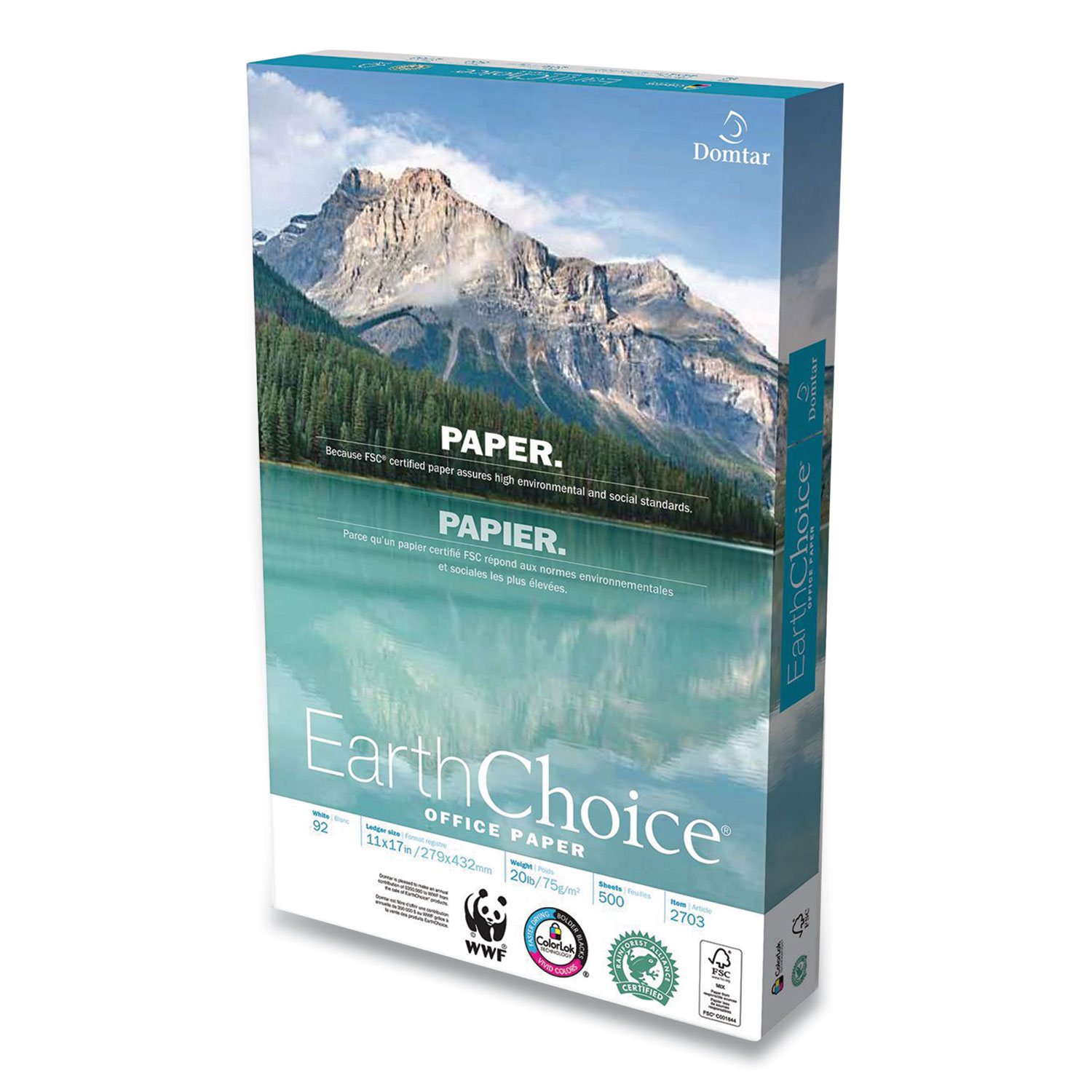  Domtar 2703 EarthChoice Office Paper, 92 Bright, 20 lb, 11 x 17, White, 500/Ream (DMR755068) 