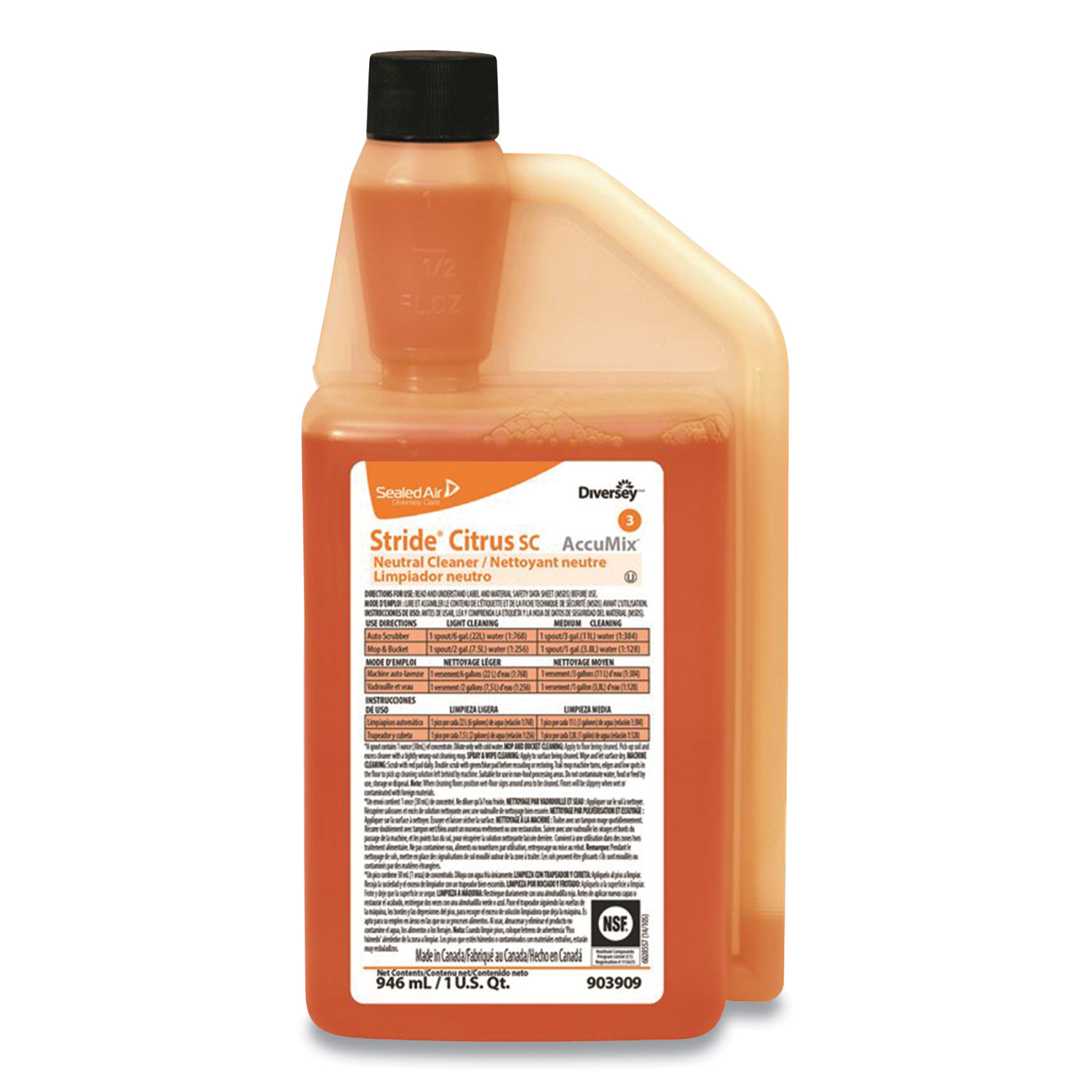  Diversey 903909 Stride Neutral Cleaner, Citrus Scent, 32 oz Bottle, 6/Carton (DVO444816) 