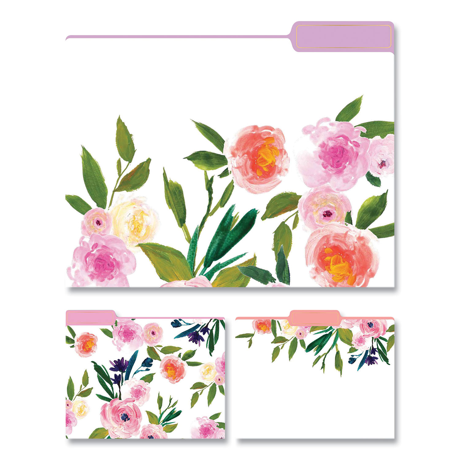 Eccolo Floral File Folders, 1/3-Cut Tabs, Letter Size, Floral Assortment, 9/Pack