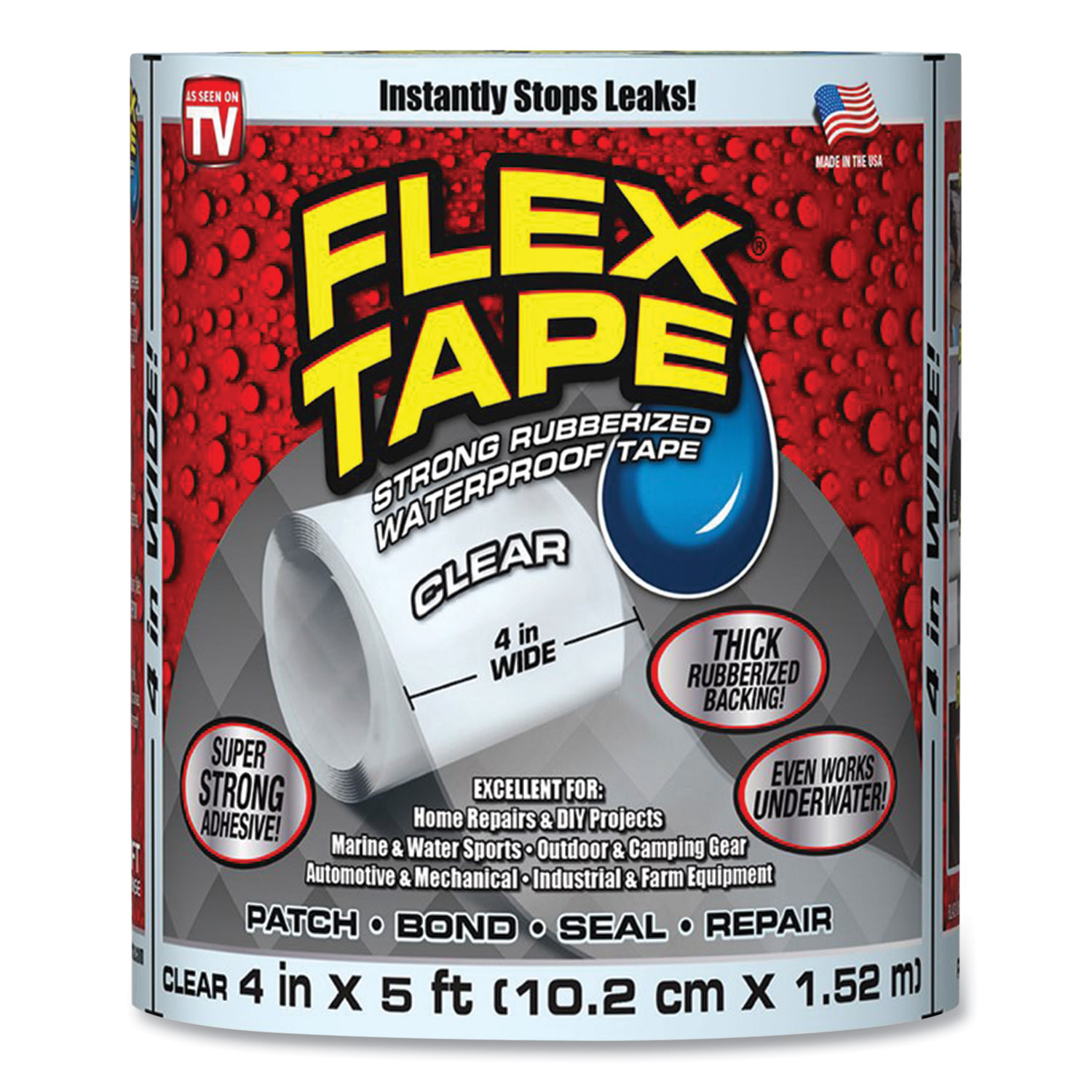  Flex Seal TFSCLRR0405 General Purpose Repair Tape, 4 x 1.67 yds, Clear (FSG24420158) 