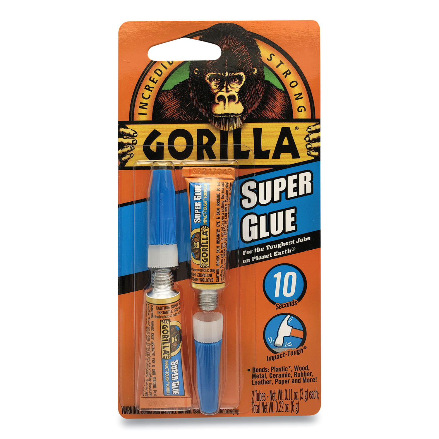Gorilla Glue® Super Glue, Two 0.11 oz Tubes, Dries Clear