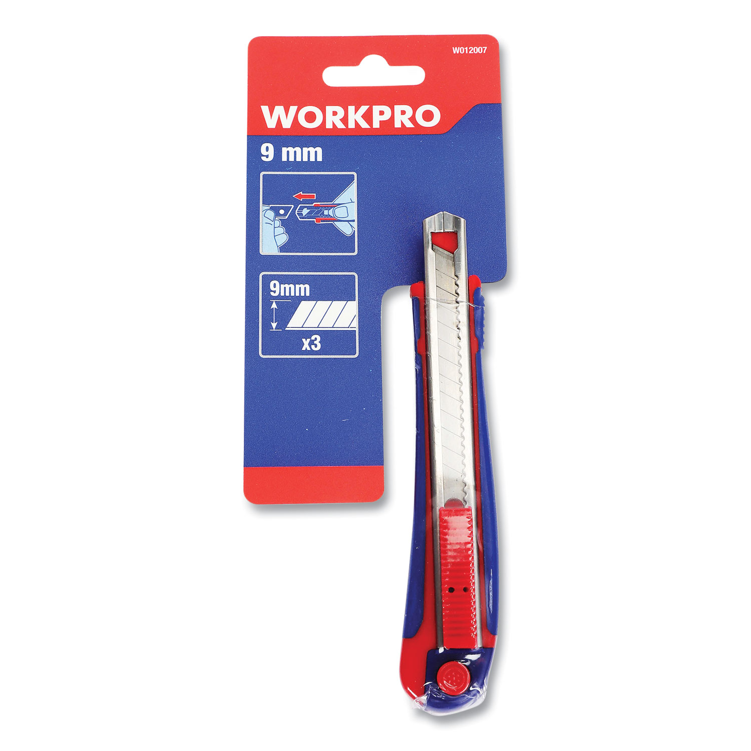 Workpro® Plastic Snap-Off Knife, 9 mm, 3 Self-Loading Blades