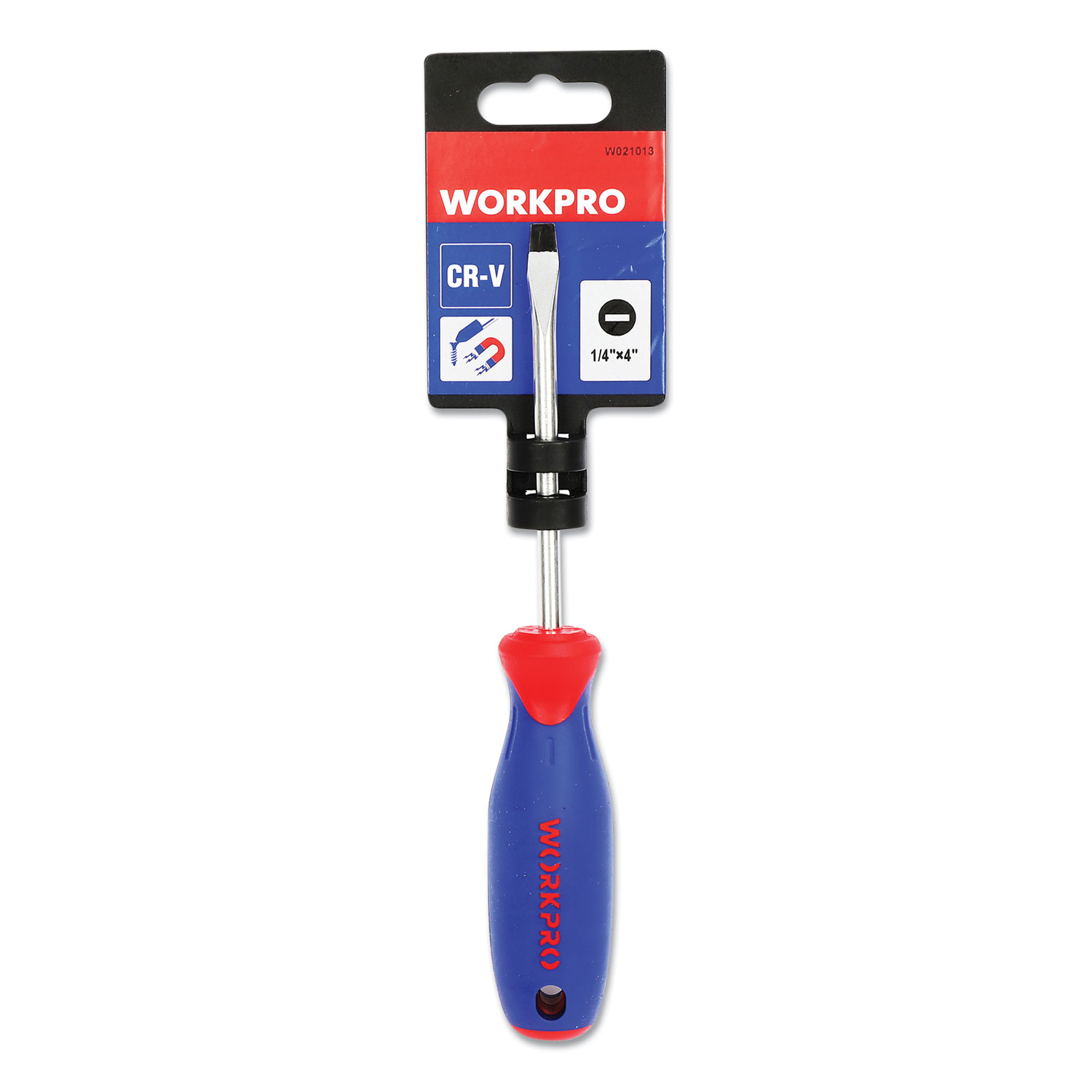 Workpro® Straight-Handle Cushion-Grip Screwdriver, 1/4 Slotted Tip, 4 Shaft