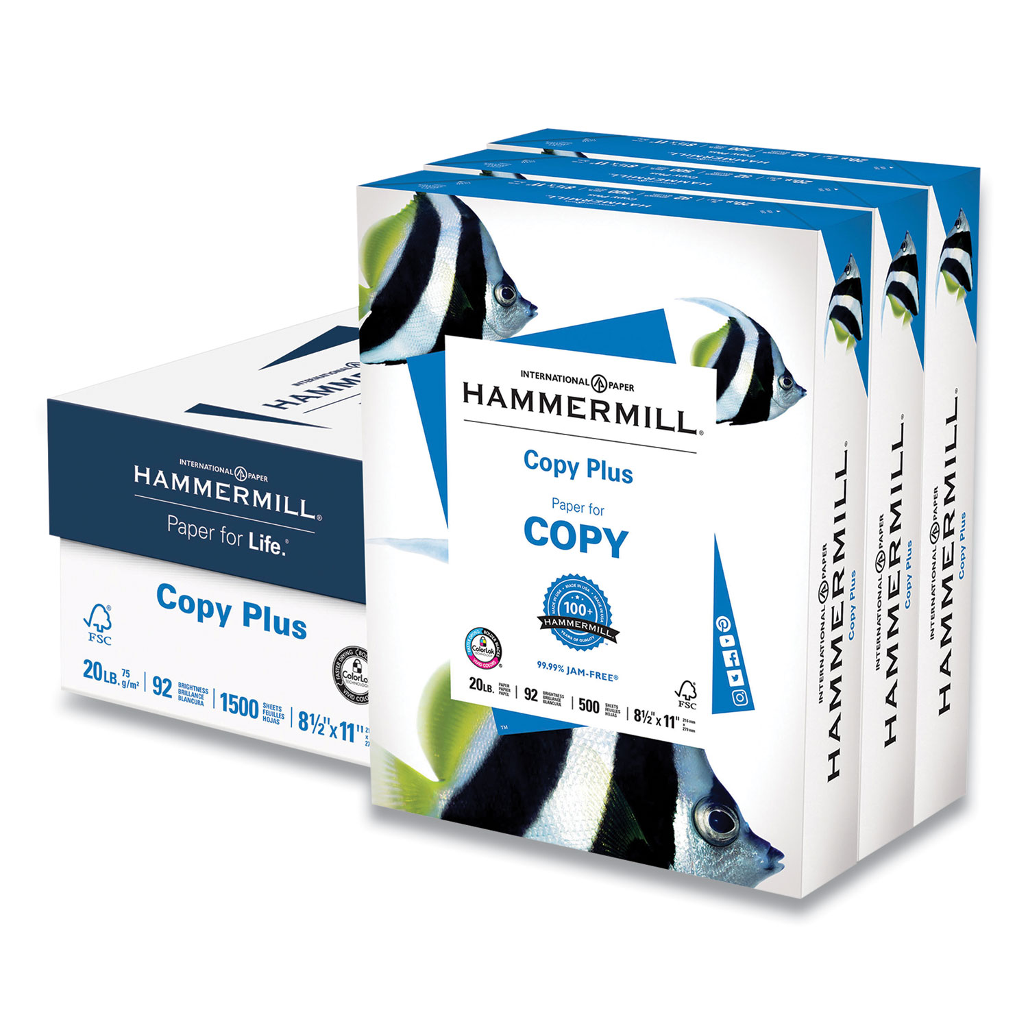 Hammermill® Copy Plus Print Paper, 92 Bright, 20 lb, 8.5 x 11, White, 500 Sheets/Ream, 3 Reams/Carton