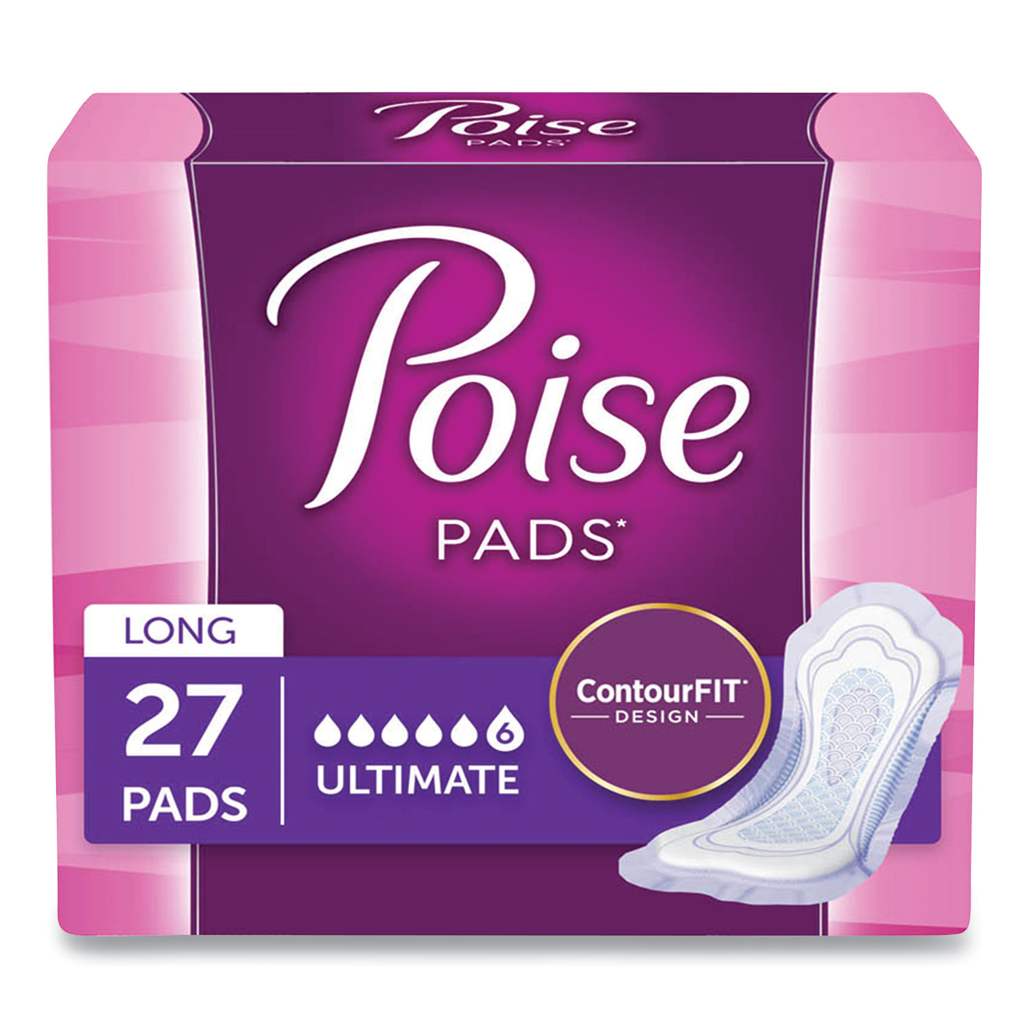  Poise 33593X Incontinence Pads, Ultimate Absorbency, Long, 8.15 x 5.12, 27/Pack (KCC2825928) 