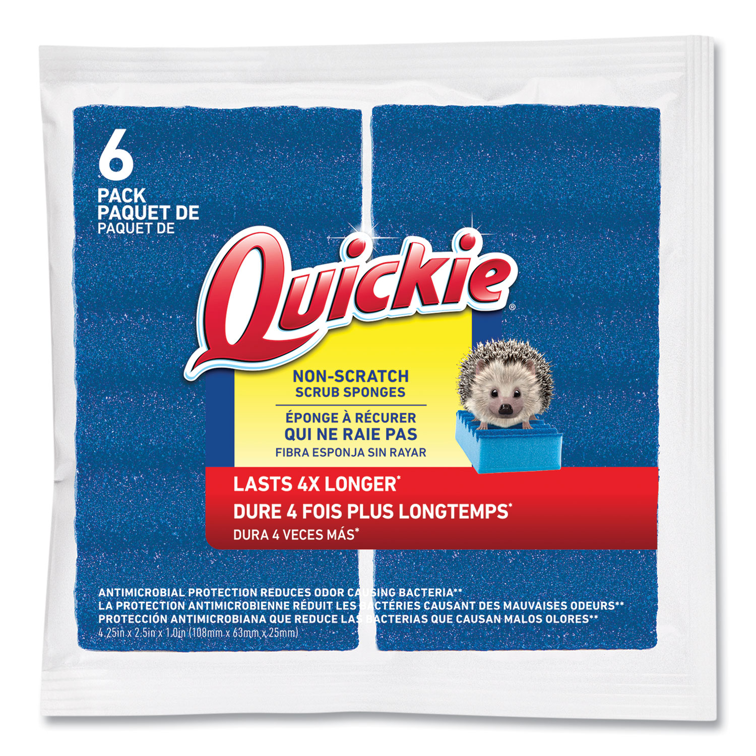  Quickie 2052219/575066P Non-Scratch Scrub Sponges, 4.25 x 2.5, Blue, 6/Pack (LYS2836110) 