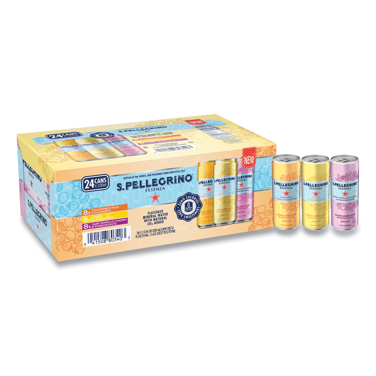  S. Pellegrino 12441152/378773 Essenza Flavored Mineral Water, Assorted Flavors, 11.15 oz Can, 24/Pack (NLE24421539) 
