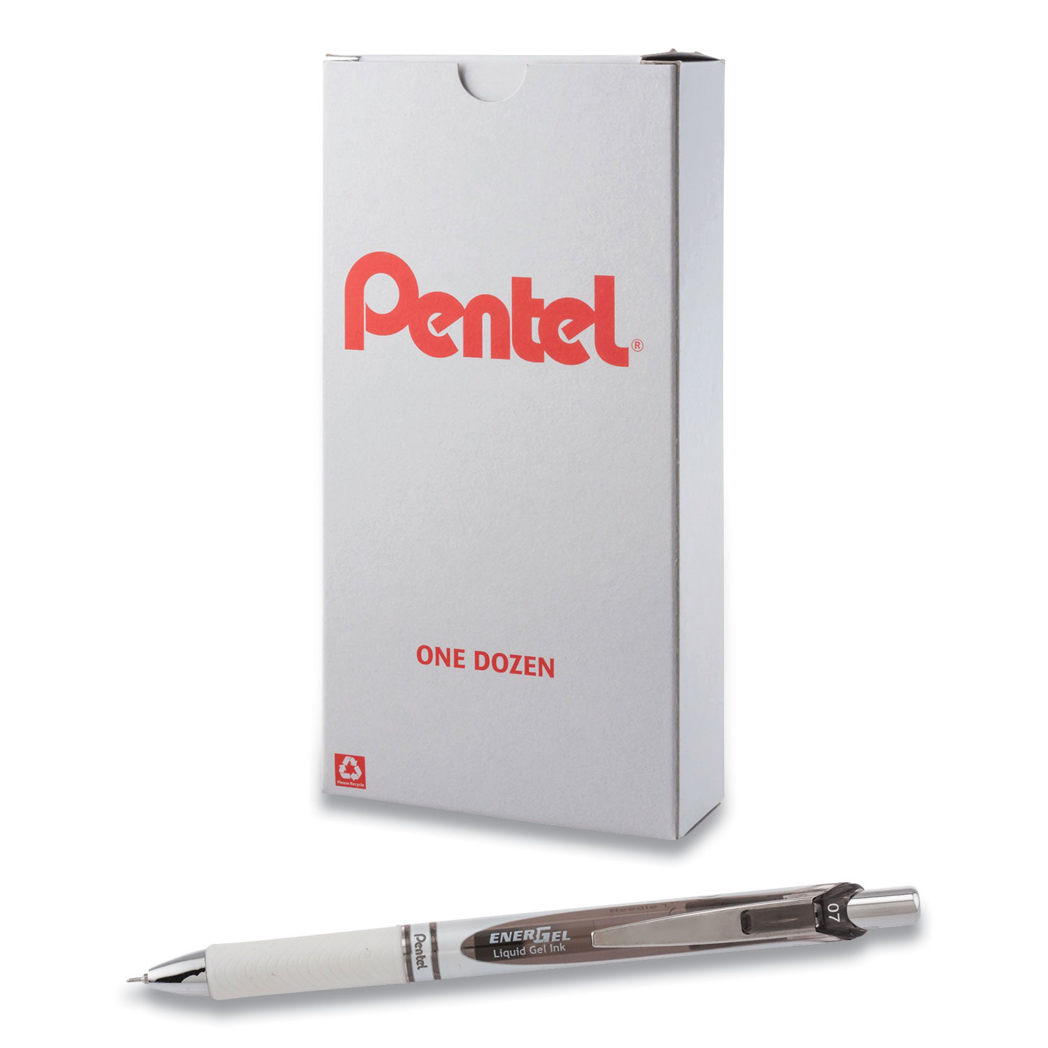  Pentel BLN77PW-A EnerGel Pearl Retractable Gel Pen, Medium 0.7 mm, Black Ink, White/Black Barrel, Dozen (PEN2639685) 
