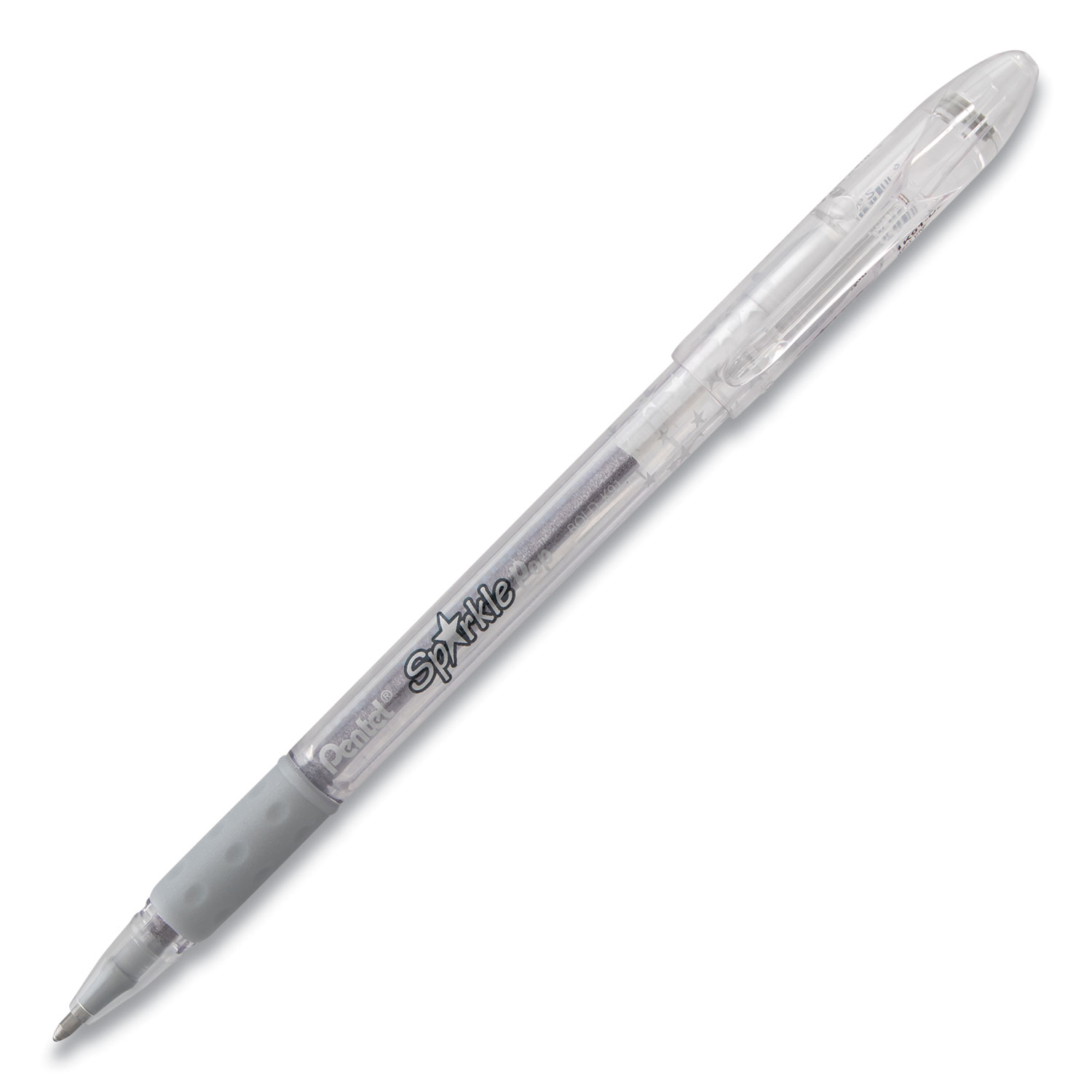 Pentel® Sparkle Pop Metallic Stick Gel Pen, Bold 1 mm, Silver Ink, Clear Barrel