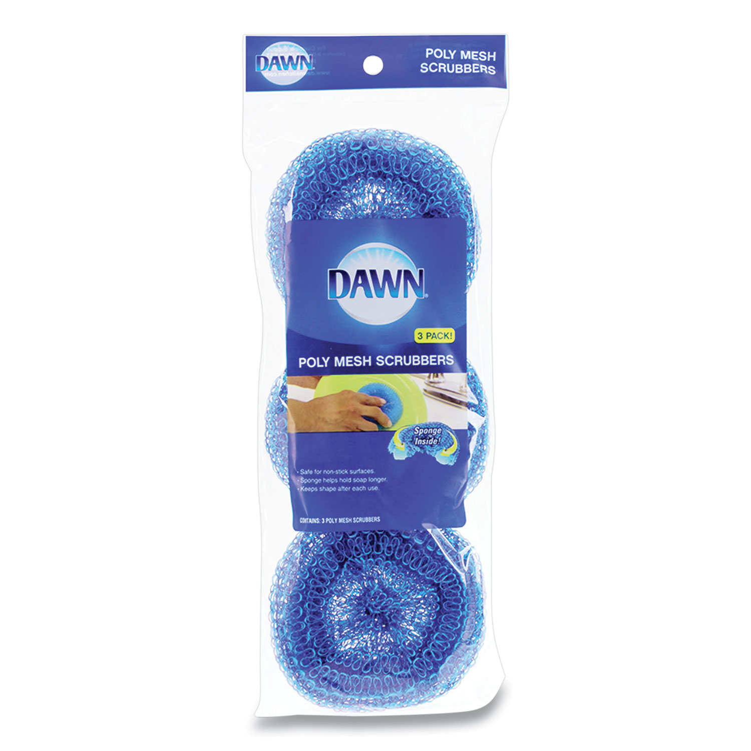 Dawn® Poly Mesh Scrubbers, Blue, 3/Pack