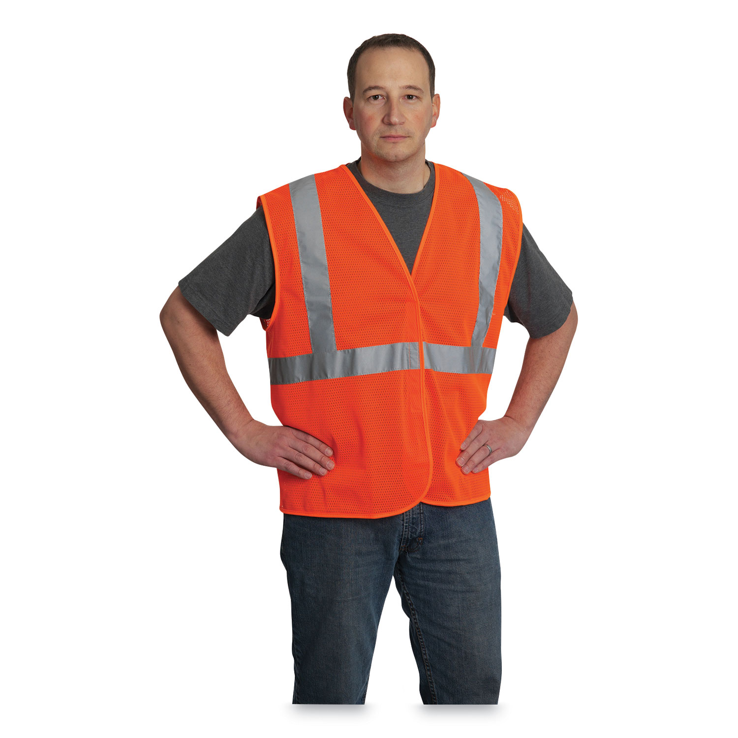 PIP ANSI Class 2 Hook and Loop Safety Vest, Hi-Viz Orange, Large