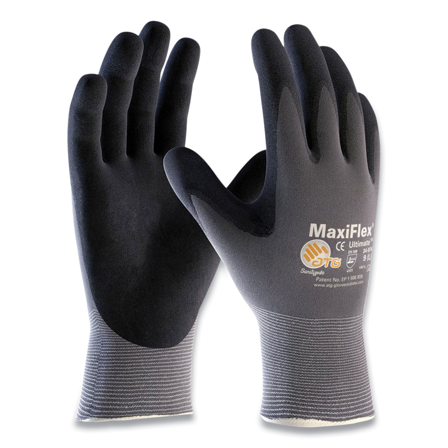  MaxiFlex 34-874/XL Ultimate Seamless Knit Nylon Gloves, Nitrile Coated MicroFoam Grip on Palm and Fingers, X-Large, Gray, 12 Pairs (PID179946) 
