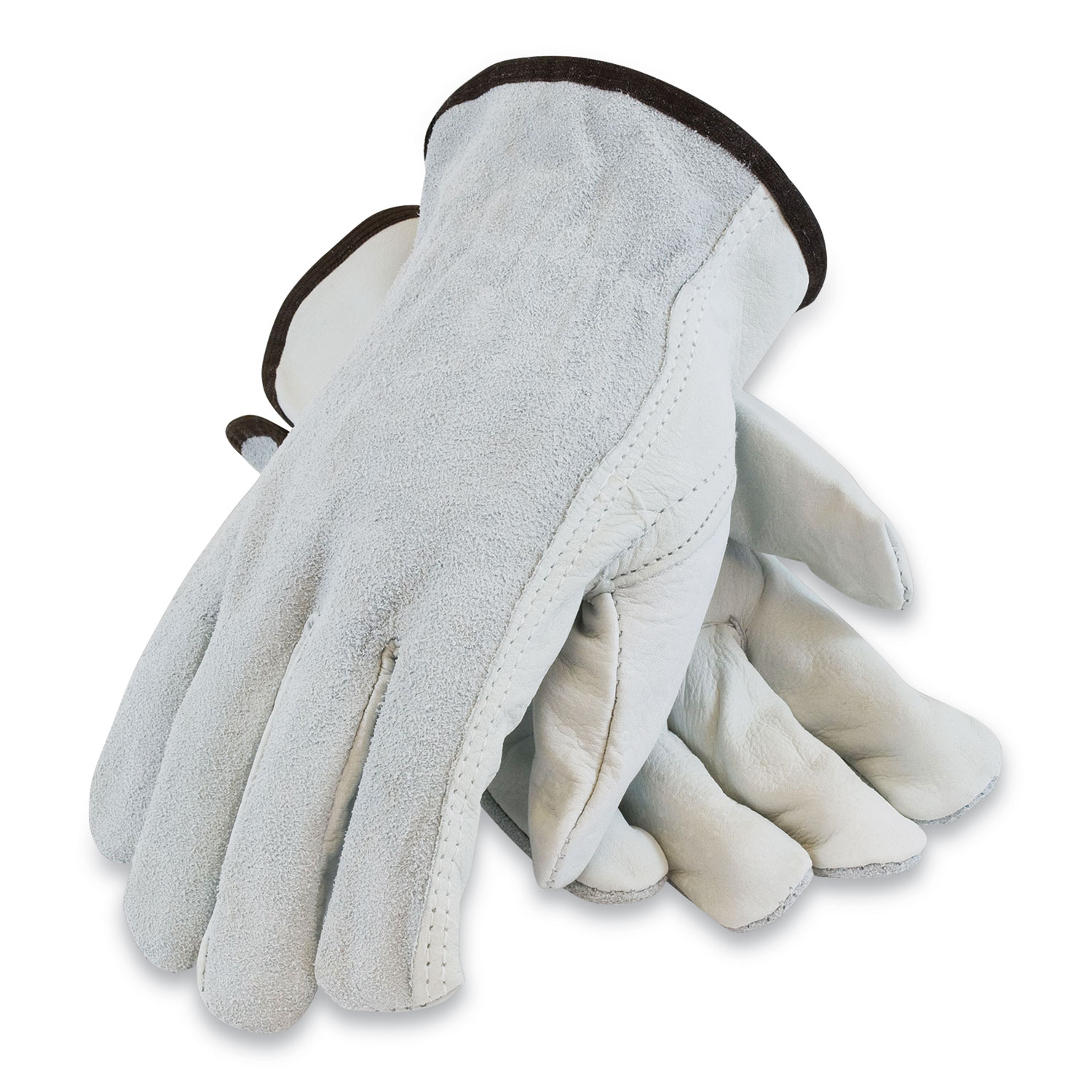  PIP 68-161SB/M Top-Grain Cowhide Leather Work Gloves, Regular Grade, Medium, Gray (PID179956) 