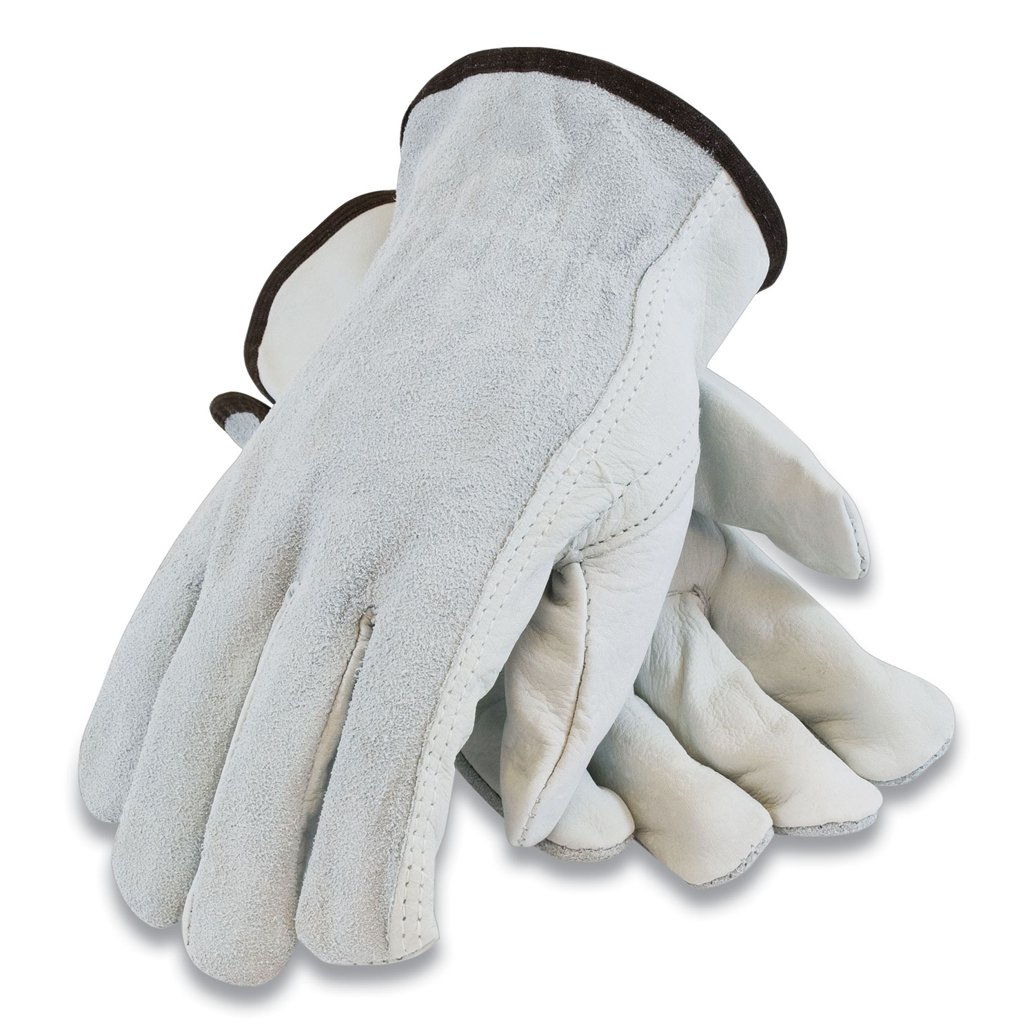  PIP 68-161SB/S Top-Grain Cowhide Leather Work Gloves, Regular Grade, Small, Gray (PID179957) 