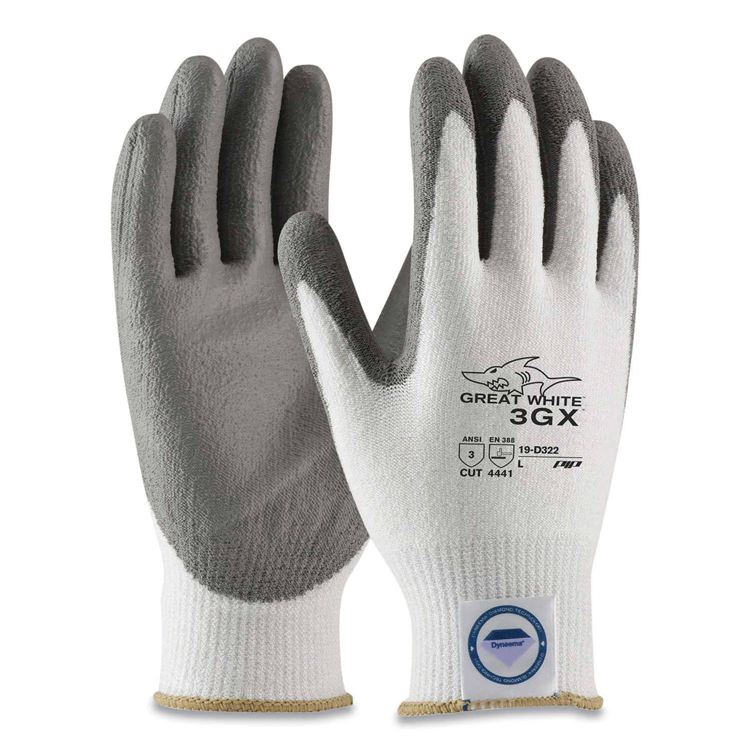 PIP Great White 3GX Seamless Knit Dyneema Diamond Blended Gloves, X-Large, White/Gray
