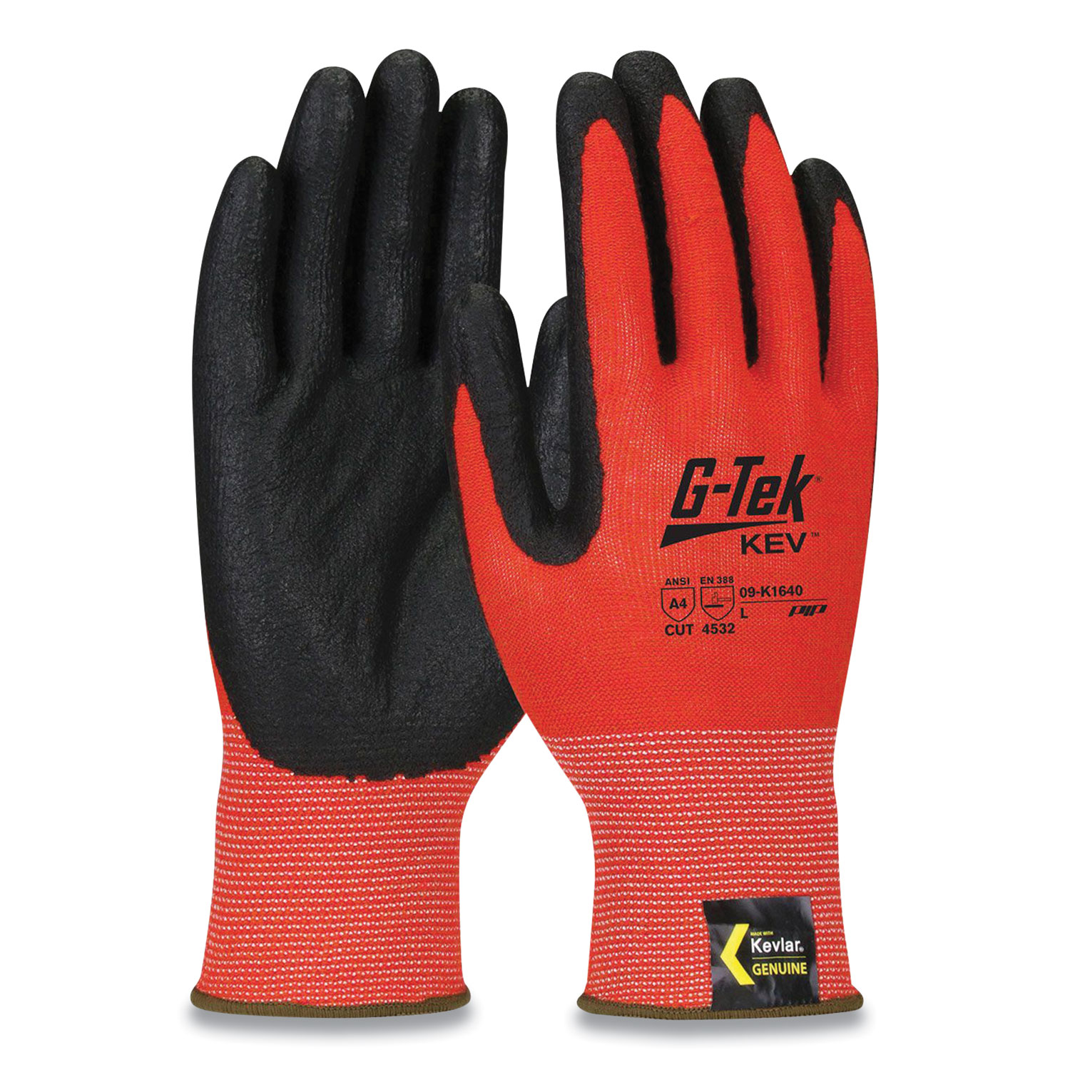 KEV Hi-Vis Seamless Knit Kevlar Gloves, X-Large, Red/Black