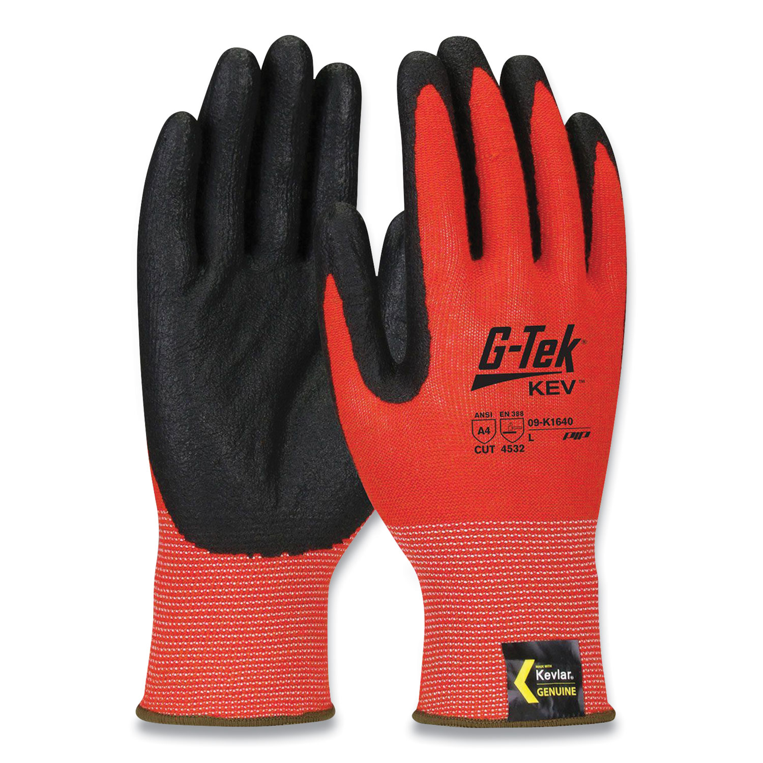  G-Tek 09-K1640/L KEV Hi-Vis Seamless Knit Kevlar Gloves, Large, Red/Black (PID2742422) 