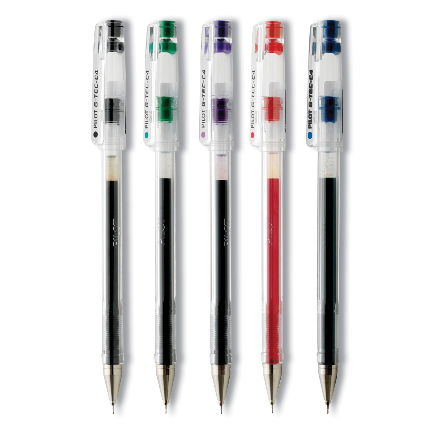 Pilot® G-TEC-C Ultra Stick Gel Pen, Ultra-Fine 0.4 mm, Assorted Color Ink, Clear Barrel, 5/Pack