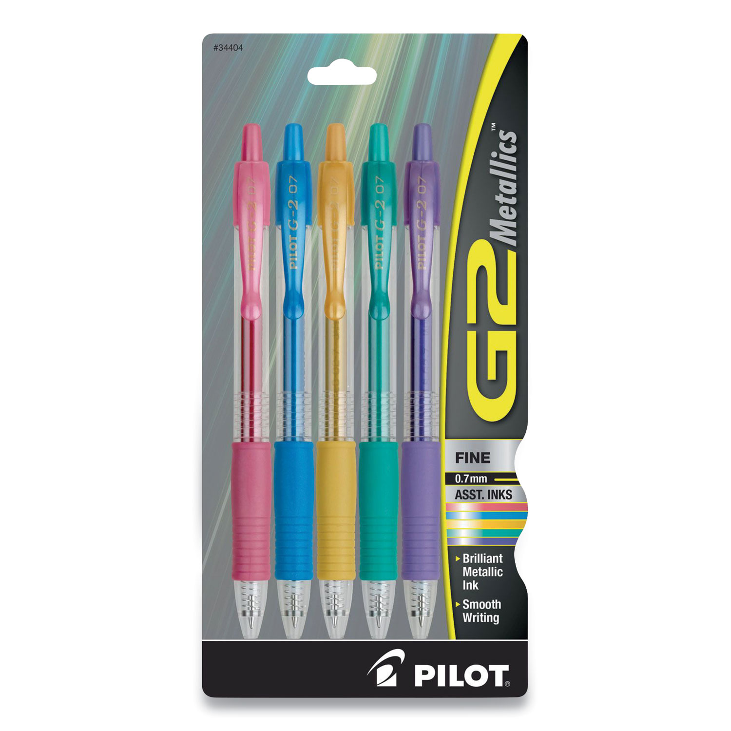 Pilot® G2 Metallics Retractable Gel Pen, Fine 0.7 mm, Assorted Color Ink/Barrel, 5/Pack
