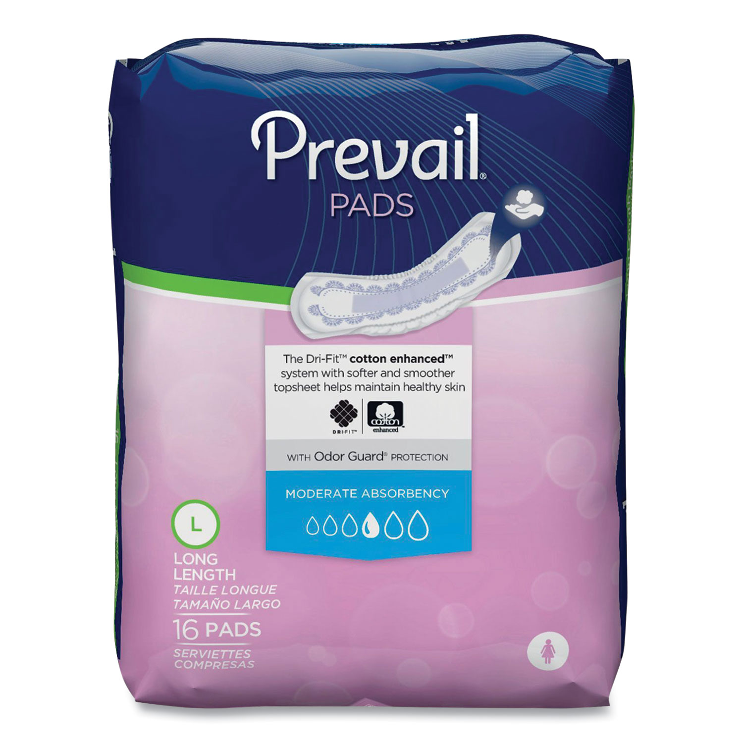  Prevail BC-013 Bladder Control Pads, Moderate Absorbency, Long, 144/Carton (PVL2699292) 