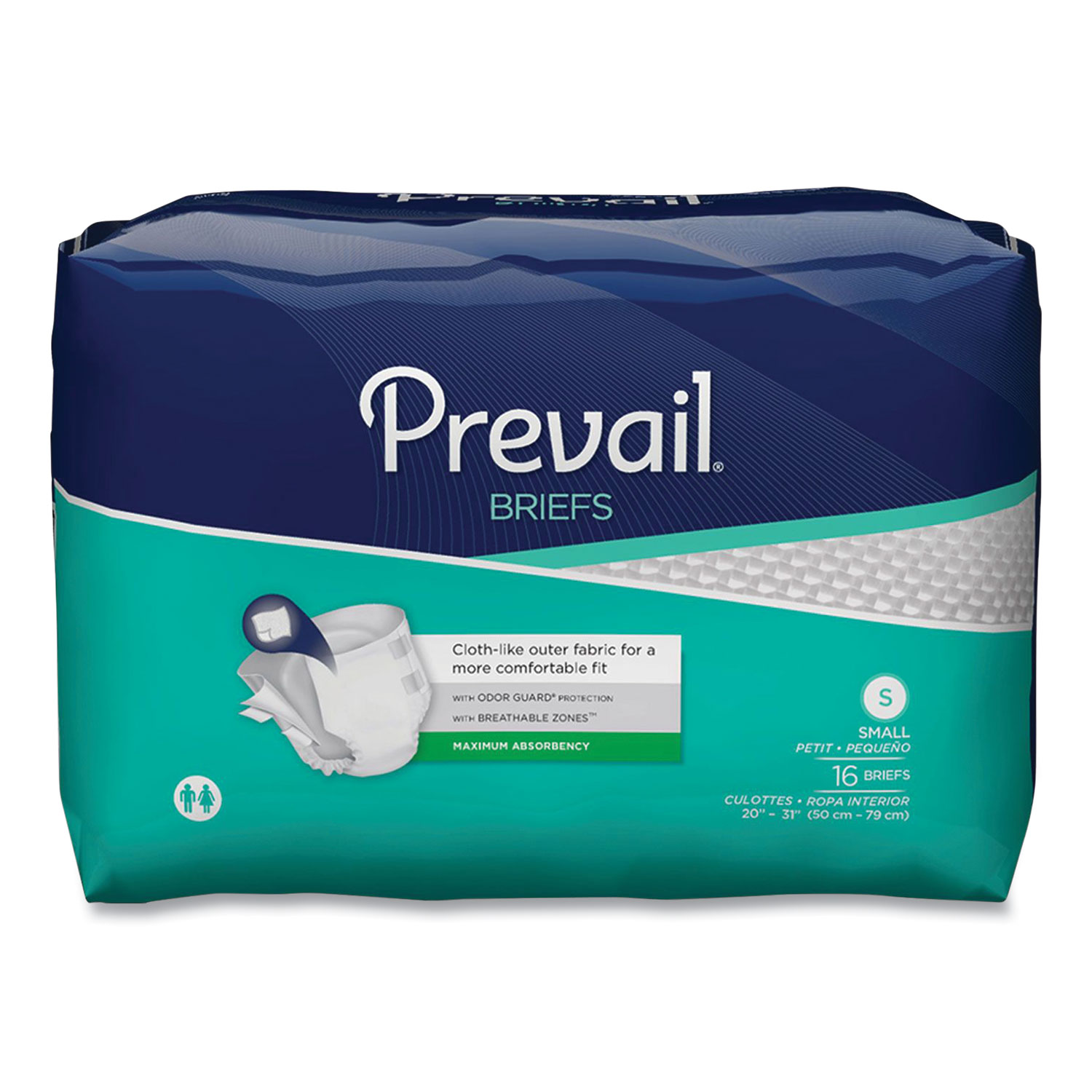 Prevail® Briefs, Maximum Absorbency, Small, 20 to 31 Waist, 96/Carton