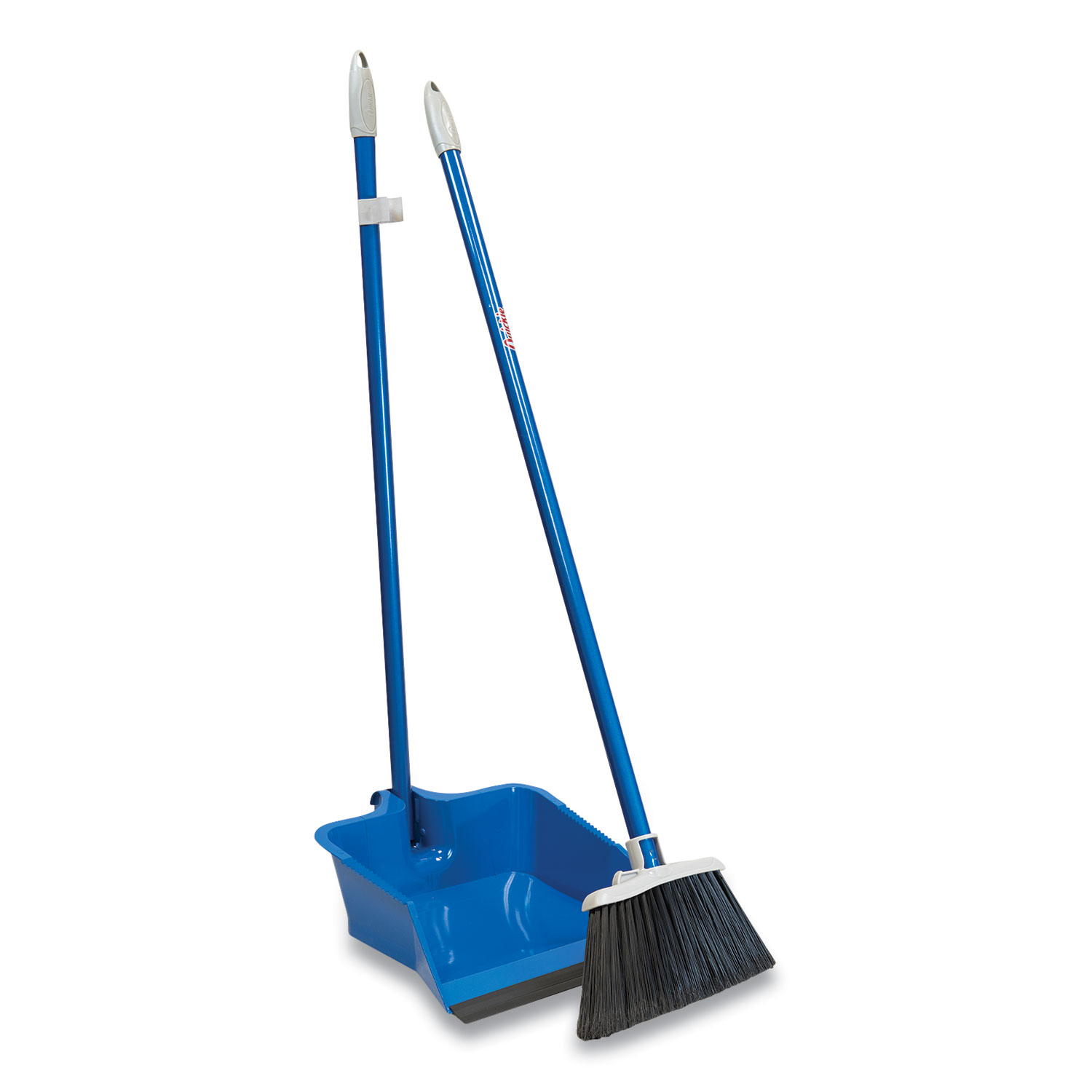 Quickie® Flip-Lock Dust Pan and Lobby Broom, 30 High, Powder Coated Steel, Blue