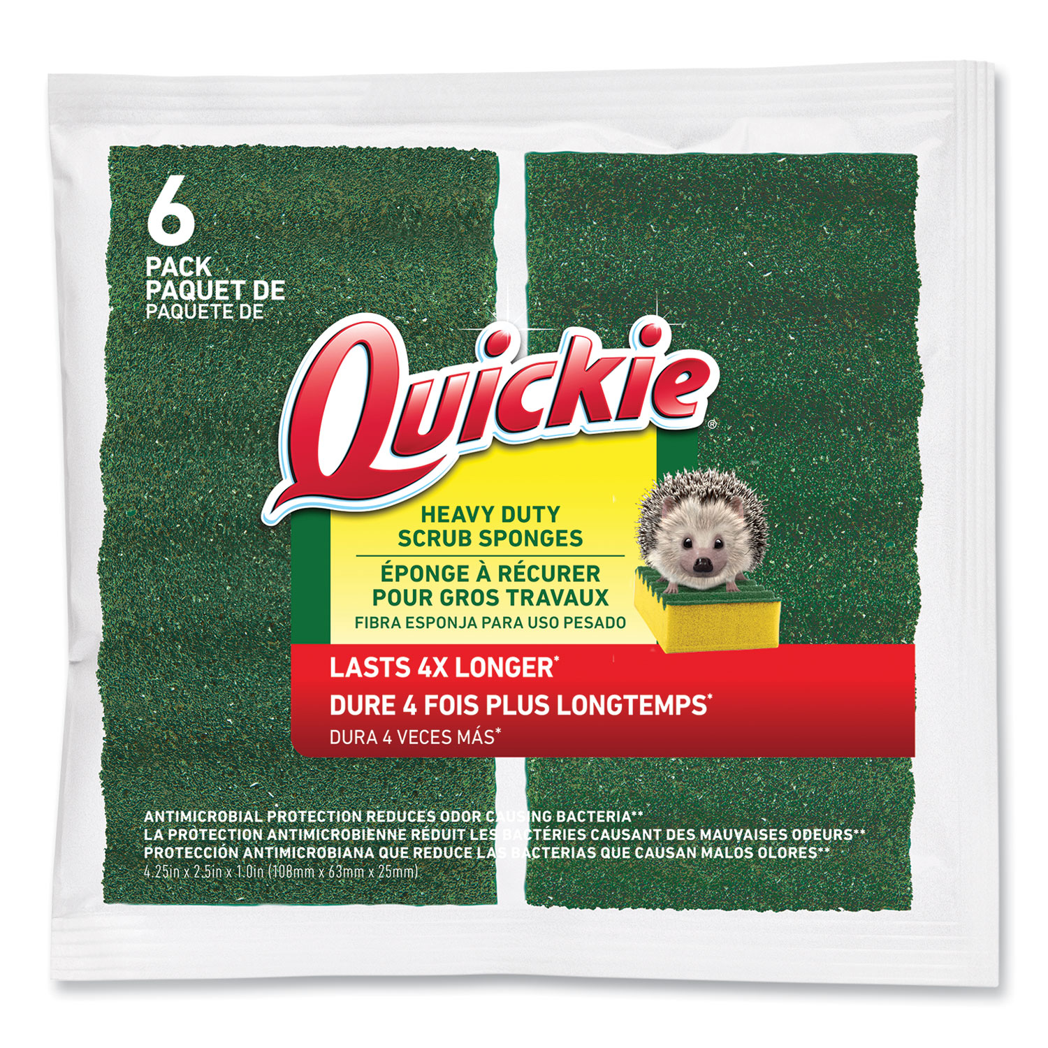  Quickie 2052220/575076P Long Lasting Heavy Duty Scrub Sponge, 4.25 x 2.5, Green, 6/Pack (QCK2836109) 
