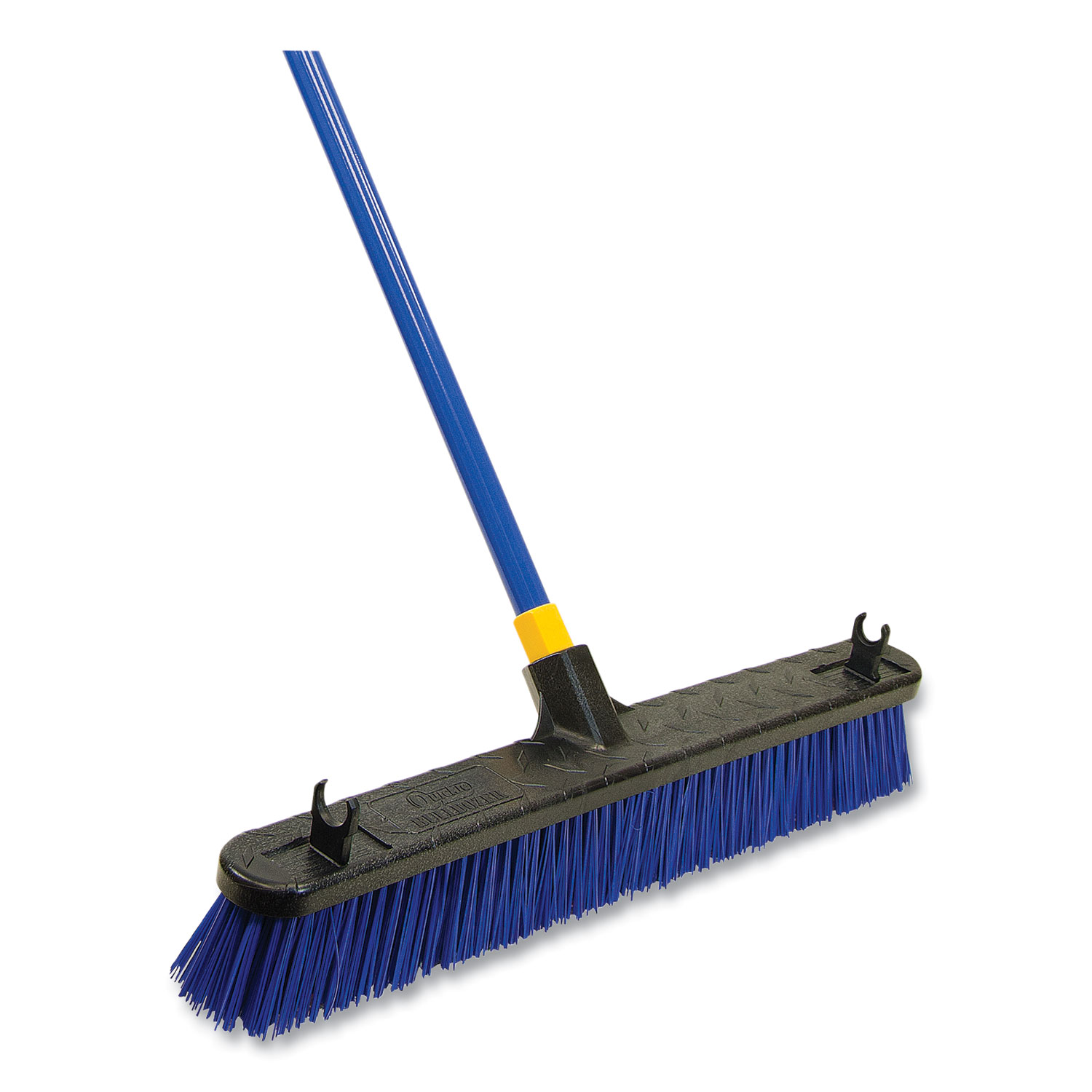 Quickie® Bulldozer Rough Surface Pushbroom, 24 Brush, 60 Handle, PET/Powder Coated Steel, Blue/Black