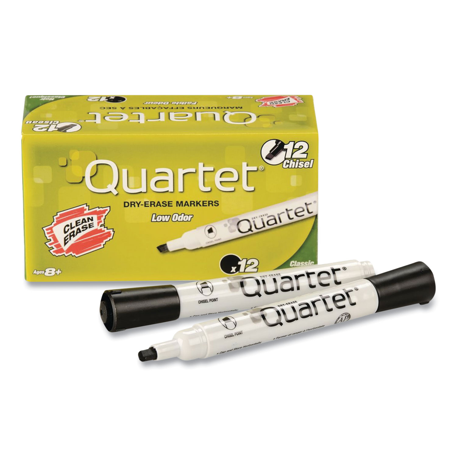 Quartet® Low-Odor Dry-Erase Marker, Broad Chisel Tip, Black, Dozen