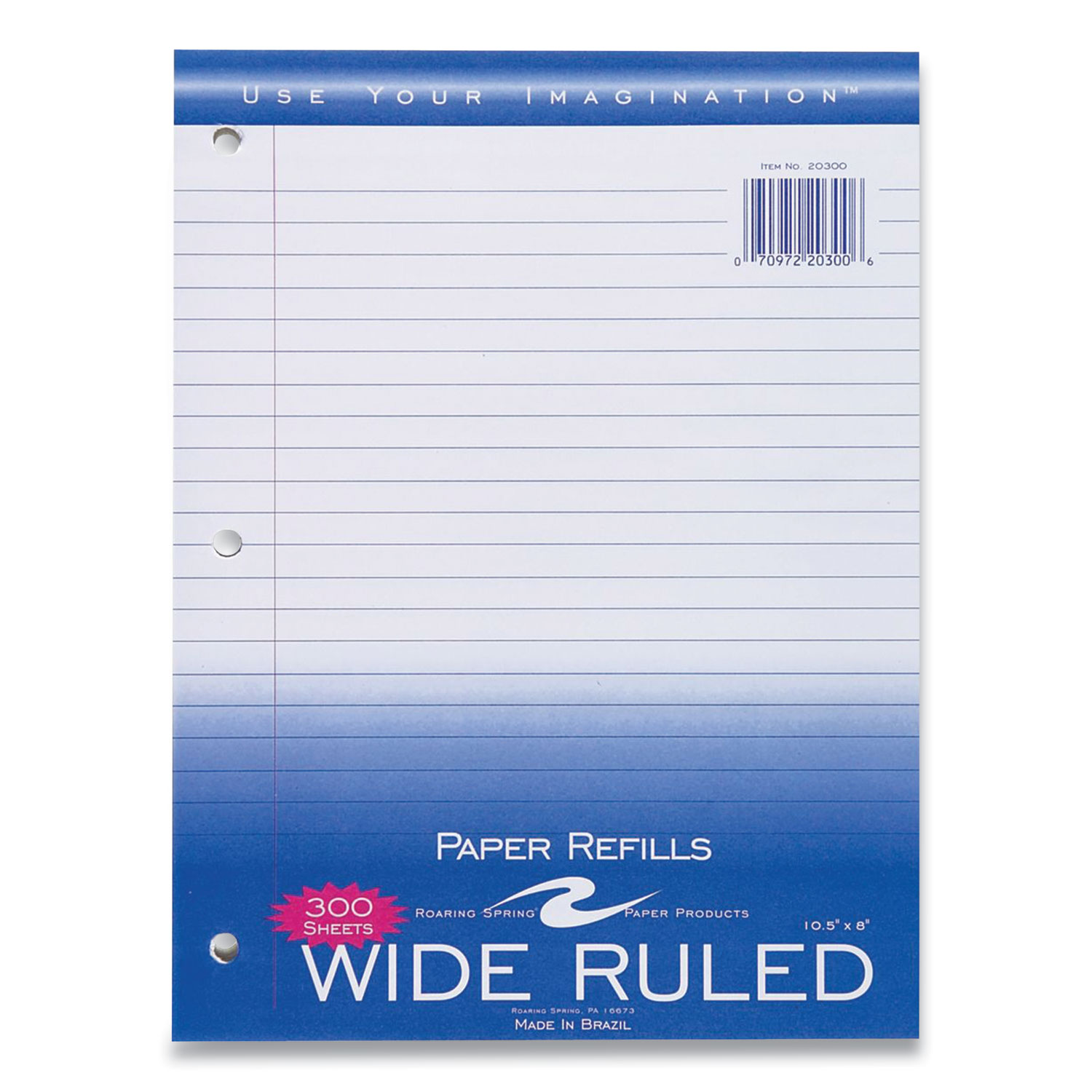 Roaring Spring® Notebook Filler Paper, 3-Hole, 8 x 10.5, Wide/Legal Rule, 300/Pack