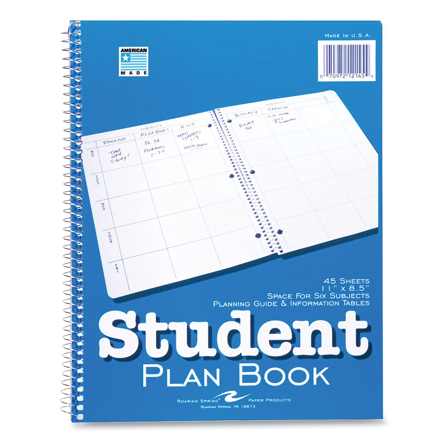 Roaring Spring® Student Plan Book, 11 x 8.5, Blue/White